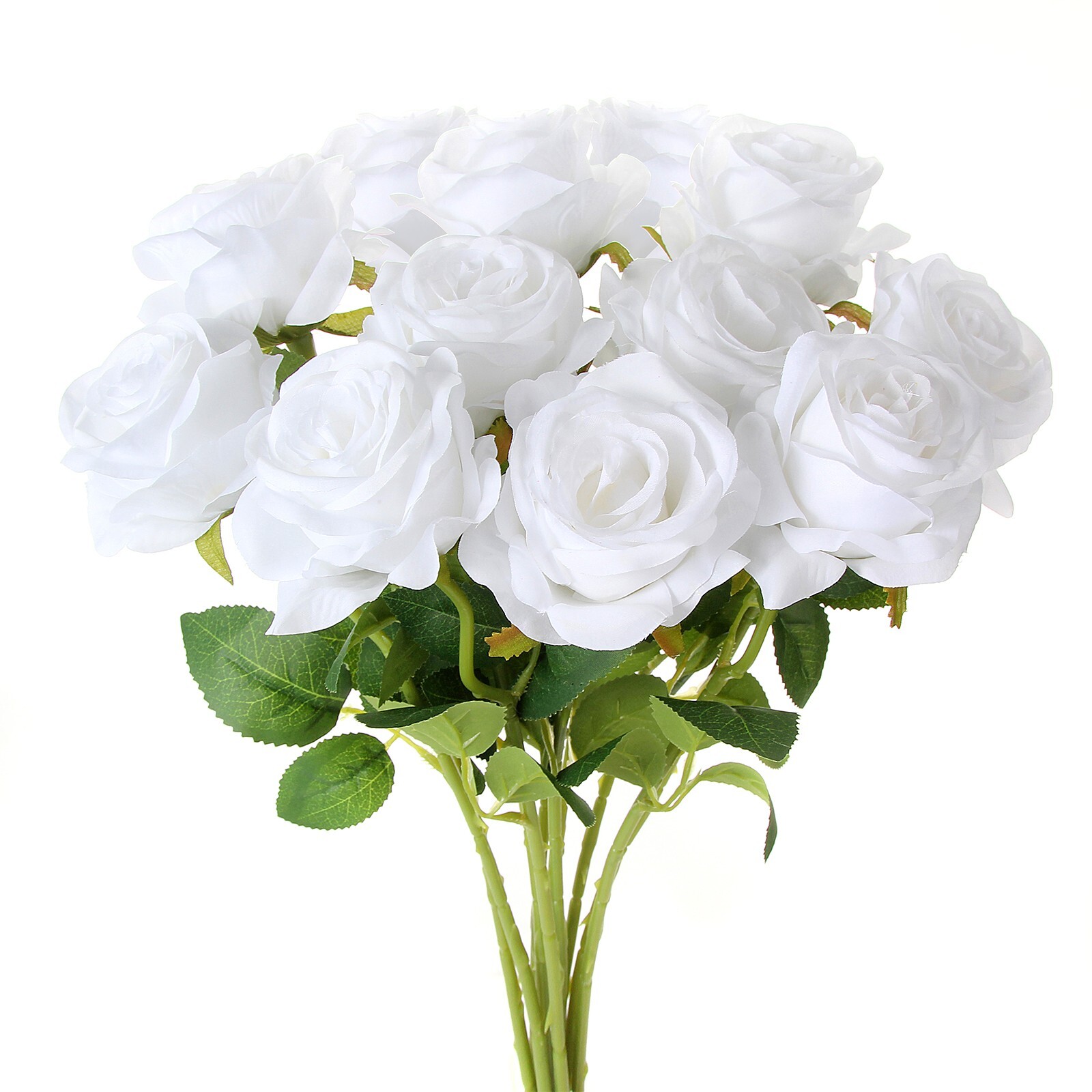 EZFLOWERY 12 Pcs Artificial Roses Flower White Silk with Single Stems Real Touch EZFLOWERY 12 Pcs Artificial Roses Flower White Silk with Single Stems Real Touch