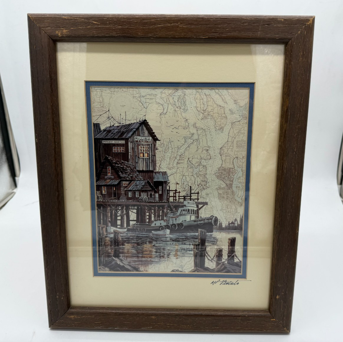 VTG Betty Vestuto Millers Marina AP Artists Proof Signed Framed Puget Sound Art VTG Betty Vestuto Millers Marina AP Artists Proof Signed Framed Puget Sound Art
