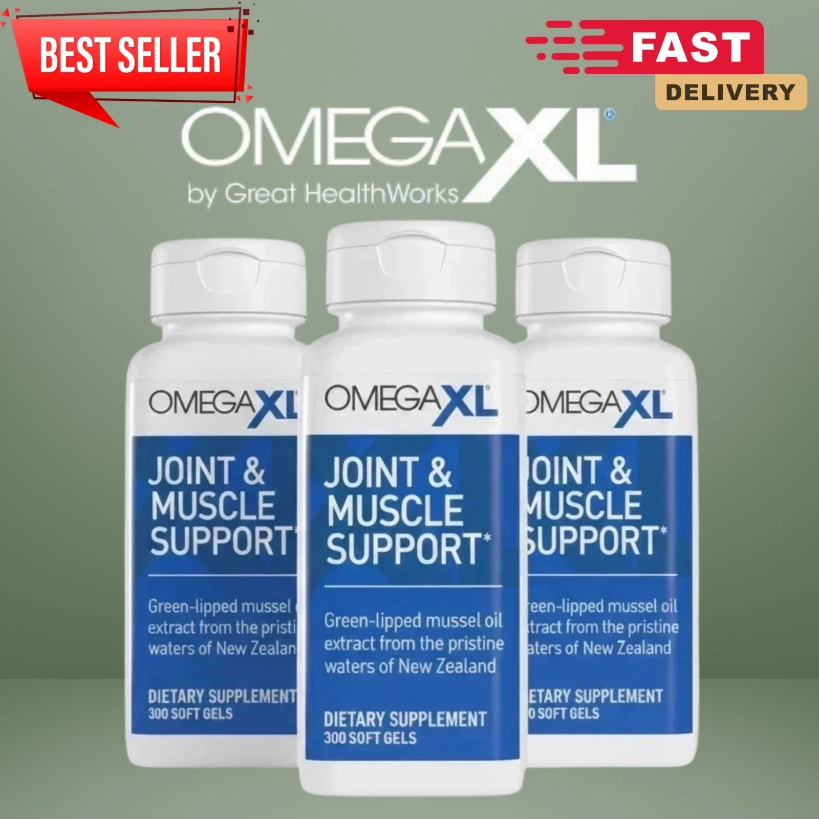 3Pack Omega XL 300 Capsules-Green Lipped Mussel Joint & Muscle Alleviation Suppl