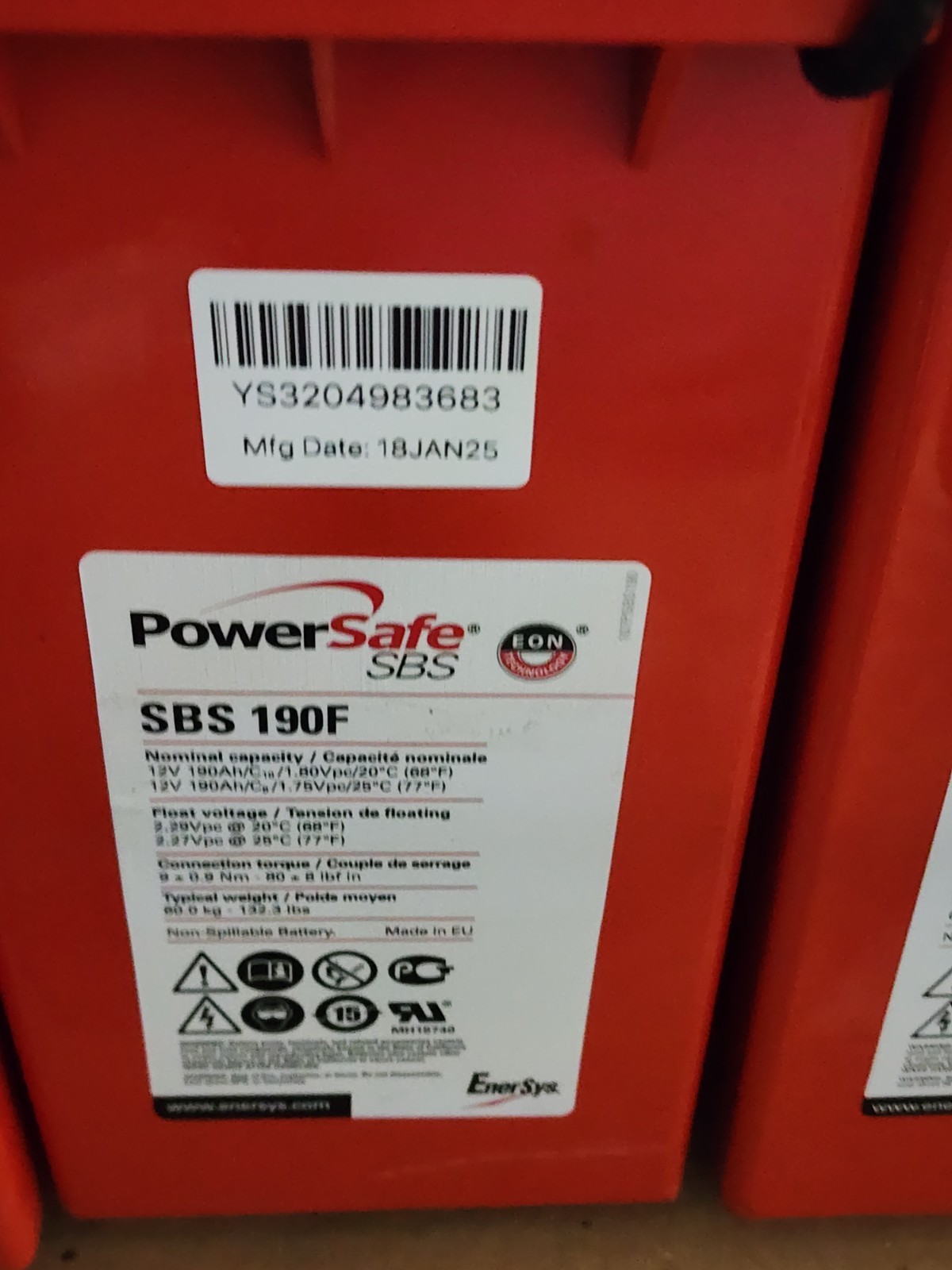 PowerSafe SBS 190F SBS190 12V 190Ah Non-Spillable Battery Power Safe Type PowerSafe SBS 190F SBS190 12V 190Ah Non-Spillable Battery Power Safe Type