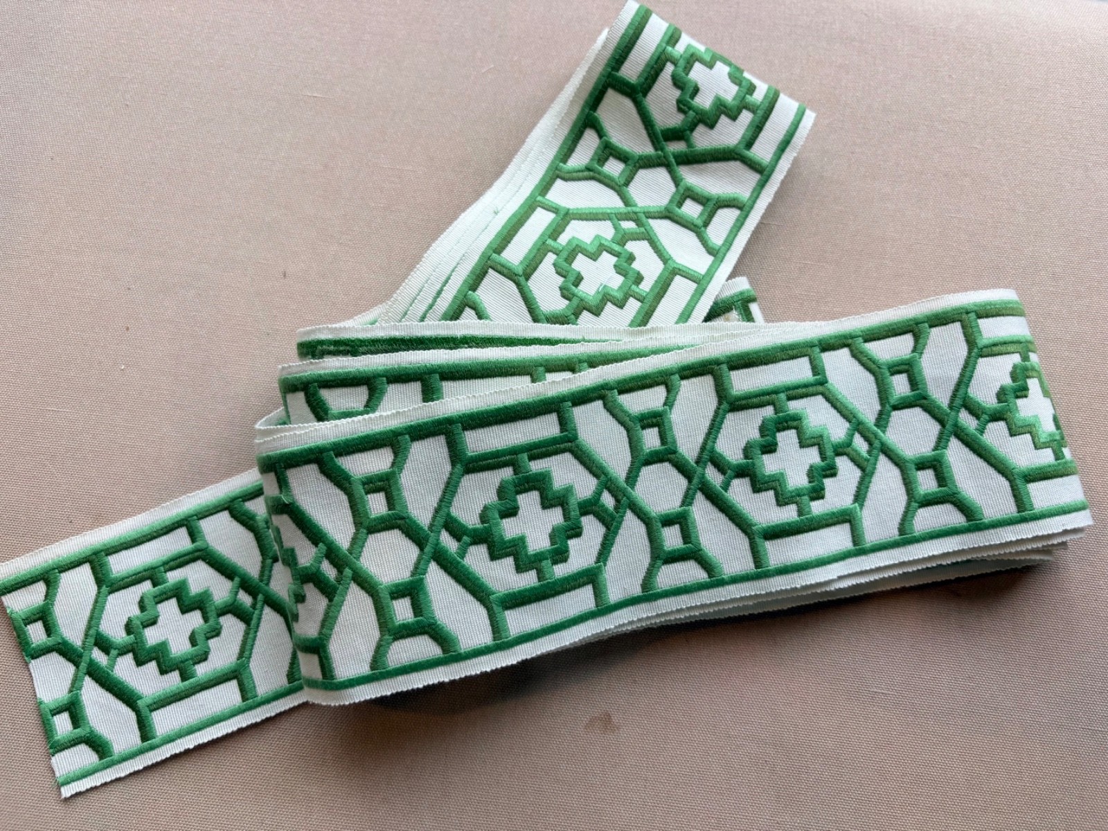 Schumacher Zanzibar Trellis Tape Trim Jade #81281 4.44 yards Schumacher Zanzibar Trellis Tape Trim Jade #81281 4.44 yards