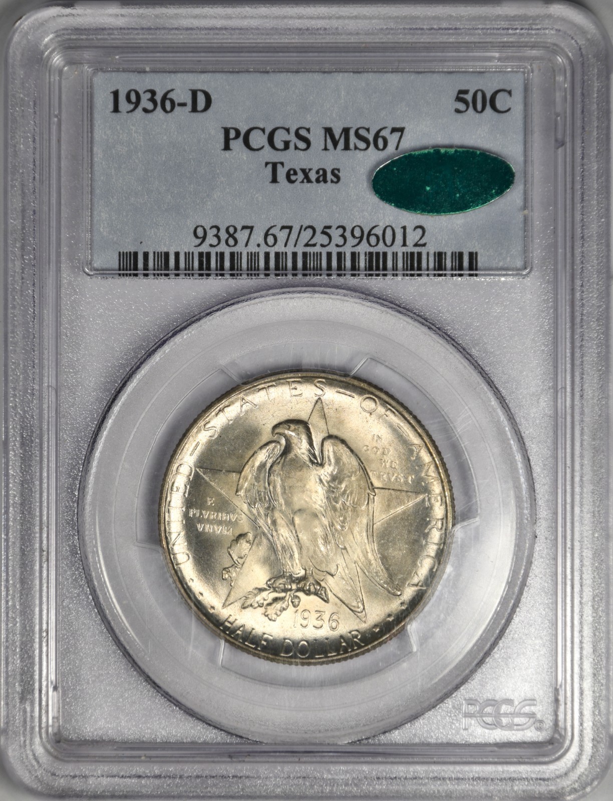 1936-D TEXAS HALF DOLLAR COMMEMORATIVE ~ PCGS MS67 CAC 1936-D TEXAS HALF DOLLAR COMMEMORATIVE ~ PCGS MS67 CAC