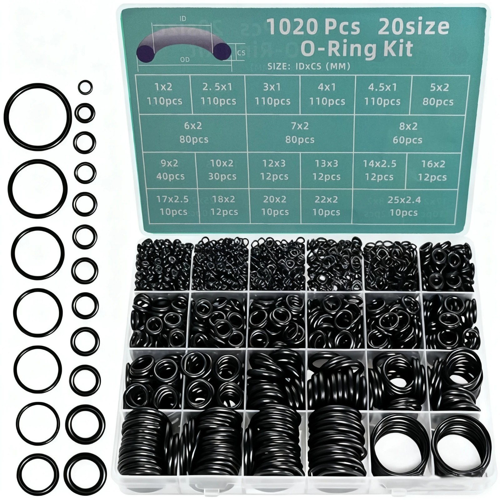 1020 Pcs O Ring Kit 20 Size Nitrile Rubber Oring Assortment Set for Car Auto Veh 1020 Pcs O Ring Kit 20 Size Nitrile Rubber Oring Assortment Set for Car Auto Veh