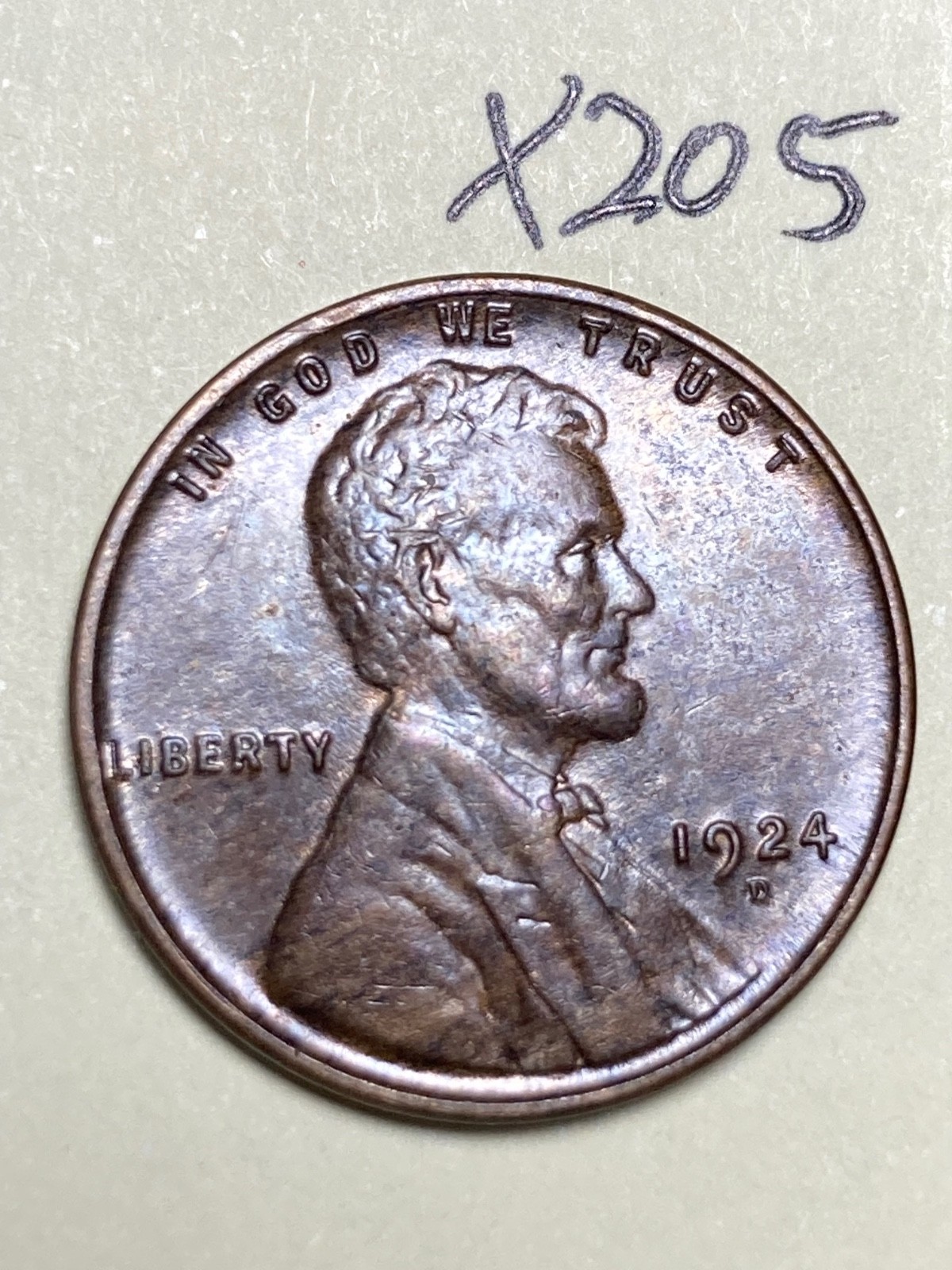 1924-D LINCOLN WHEAT CENT, #X205