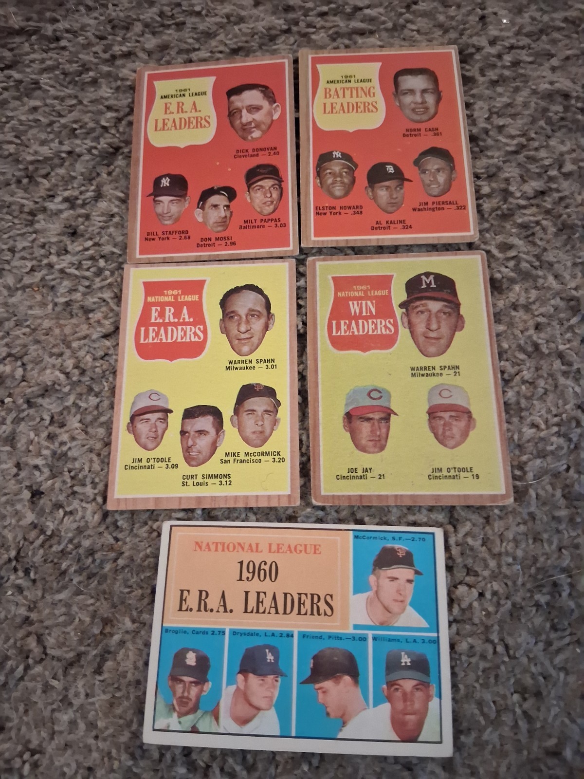 1961 1962 Topps Baseball League Leaders Lot Spahn Kaline Drysdale Howard Vintage 1961 1962 Topps Baseball League Leaders Lot Spahn Kaline Drysdale Howard Vintage