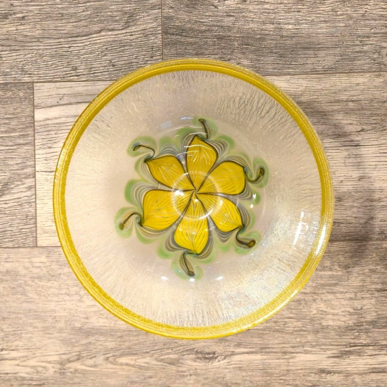 Vintage Vandermark studios Art Glass floral Frosted Compote Artist Signed 1980 Vintage Vandermark studios Art Glass floral Frosted Compote Artist Signed 1980