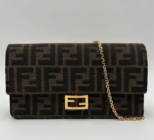 Fendi Baguette Wallet on Chain Brown FF Jacquard Crossbody Bag Mint