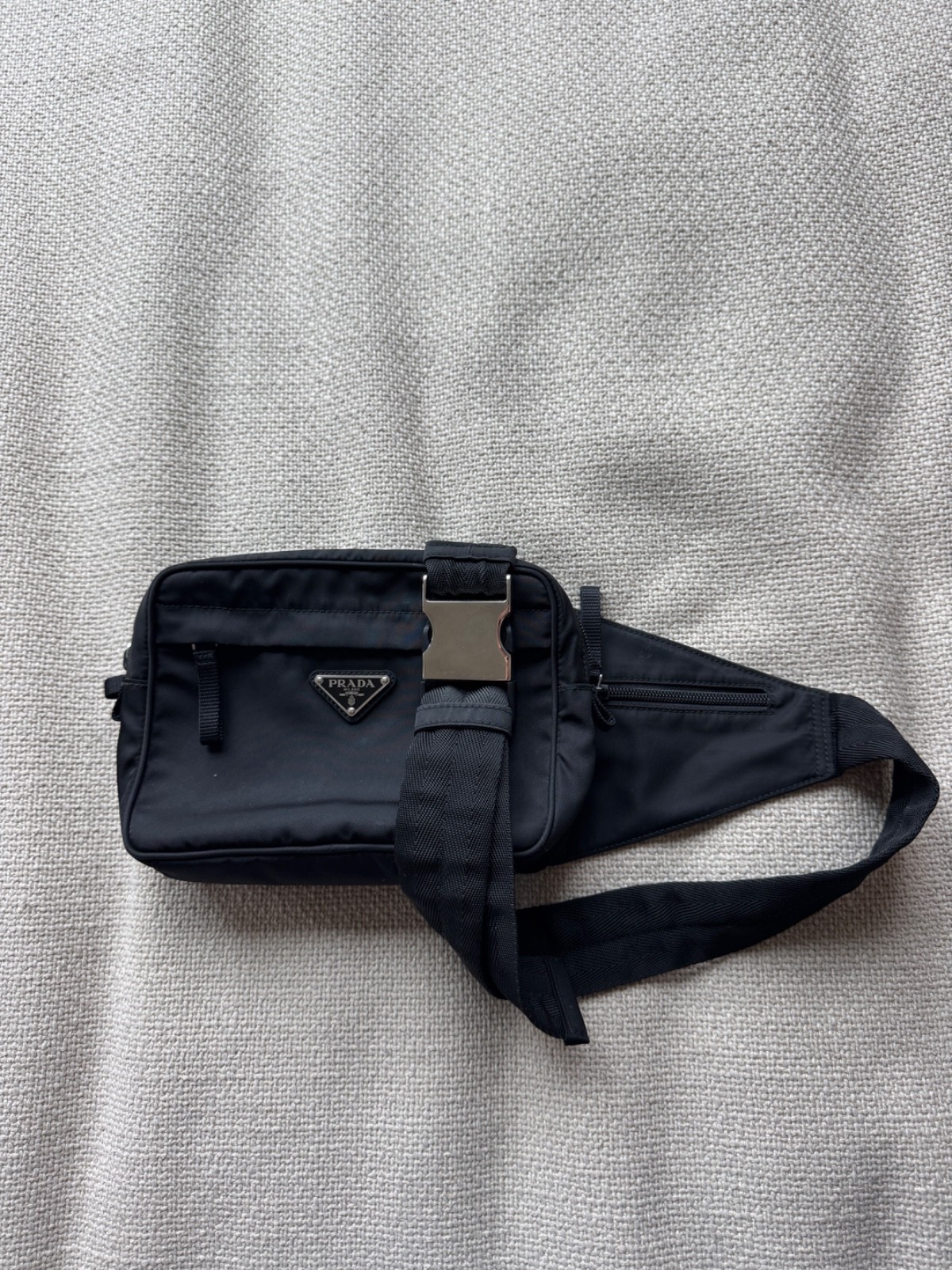 Prada Tessuto Montagna Nylon Belt Bag Black 2VL001 Fanny Pack Sling Authentic
