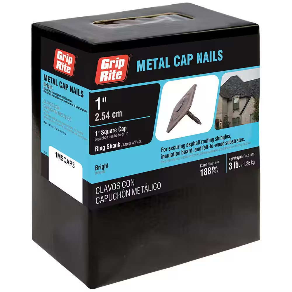 Grip-Rite Cap Roofing Nails #12 x 1 in. Square Metal Steel (3 lb.-Pack) Free Shi