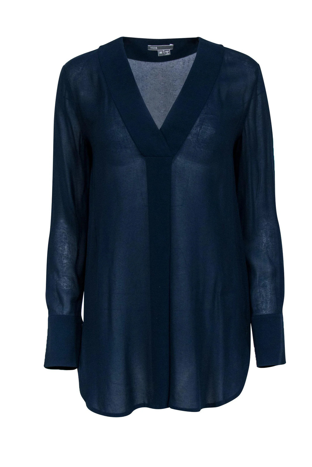 Vince - Navy Blue V-Neck Tunic w/ Single Front Pleat Sz XS Vince - Navy Blue V-Neck Tunic w/ Single Front Pleat Sz XS