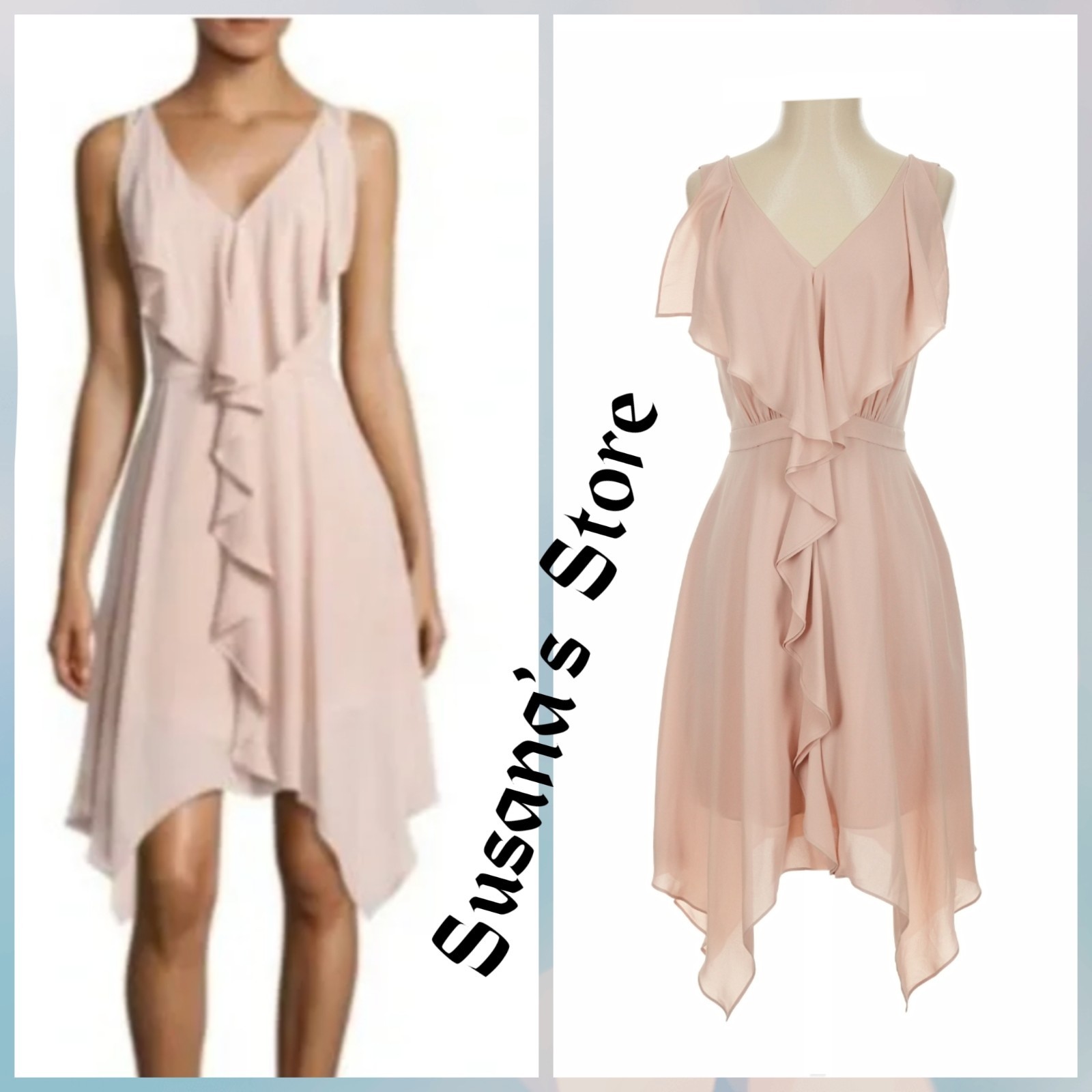 NWT BCBG MAXAZRIA SIZE 0 Jessica Ruffle V-Neck Handkerchief Hem Flowy Dress $170