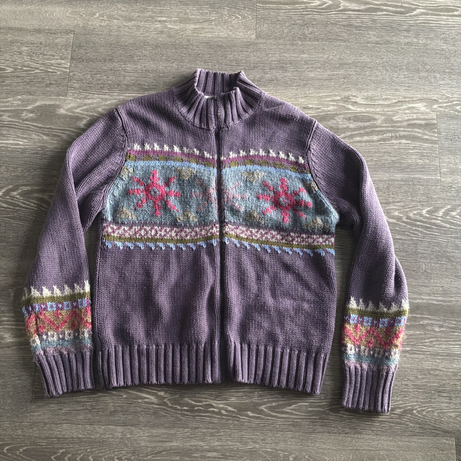 Vintage Coldwater Creek Women Brown Purple Full Zip Wool Cardigan size M Vintage Coldwater Creek Women Brown Purple Full Zip Wool Cardigan size M