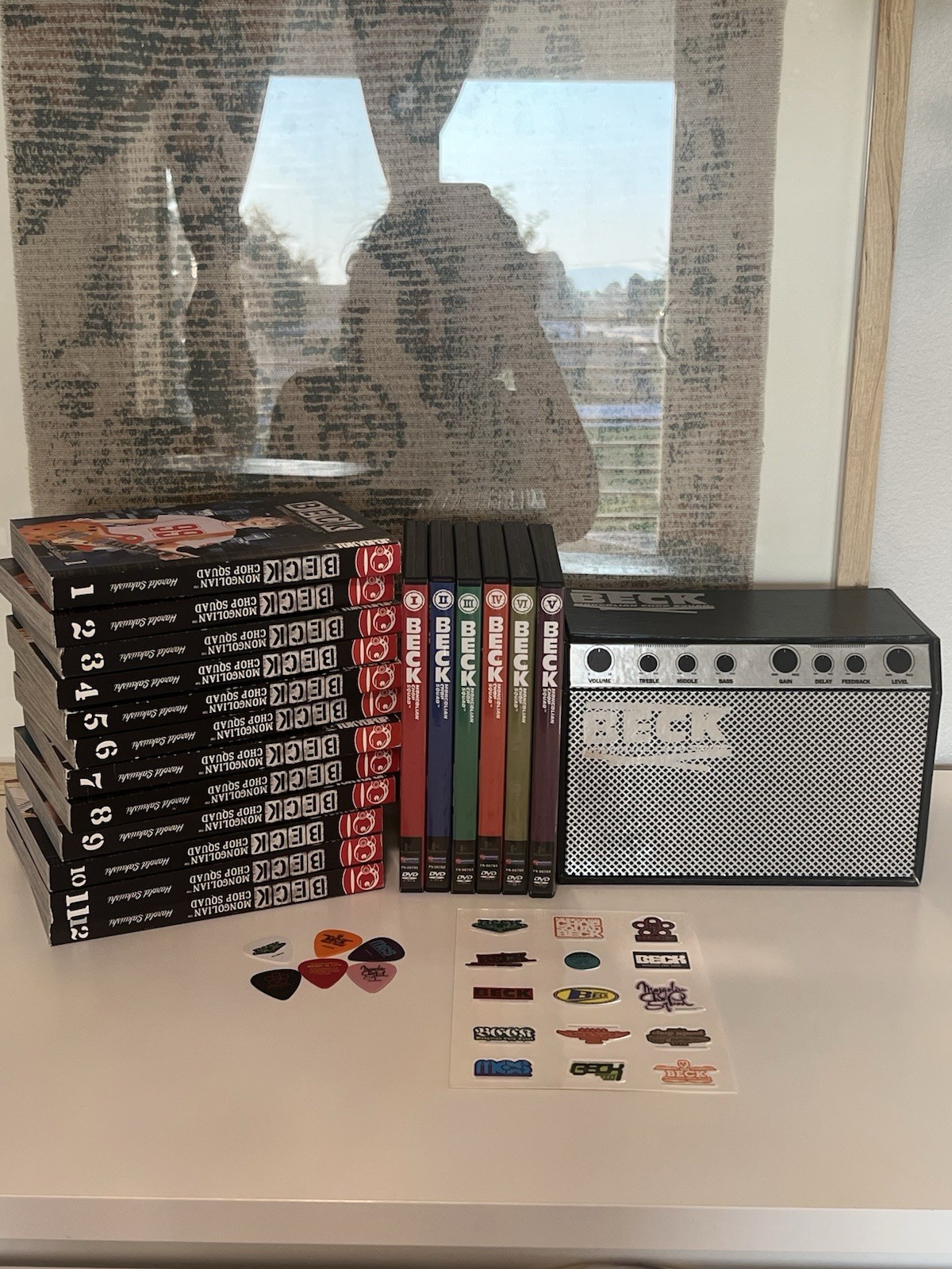 Beck Vol. 1–12 (English) + DVD AMP Box Set (Vol. 1–5) + Stickers + Picks