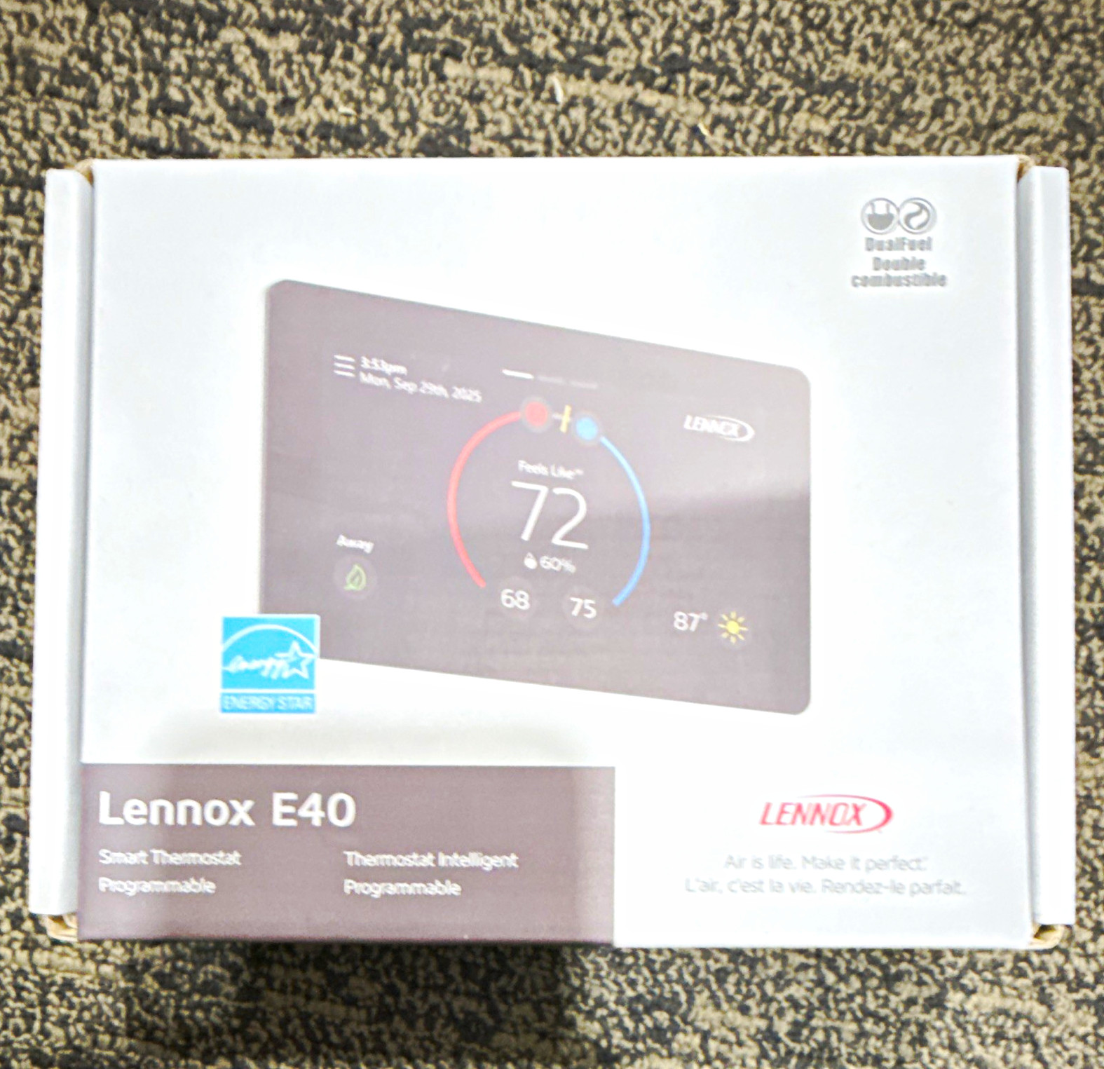 Lennox E40 Smart Thermostat Wi-Fi Programmable Touch 5in White Wall 30L26 Lennox E40 Smart Thermostat Wi-Fi Programmable Touch 5in White Wall 30L26