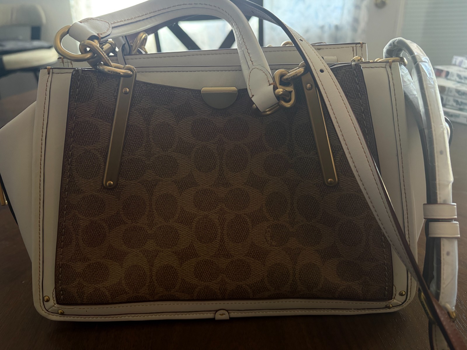 Coach Signature Dreamer 21 Mini Tan/Chalk/Gold Satchel | New w/partial packaging