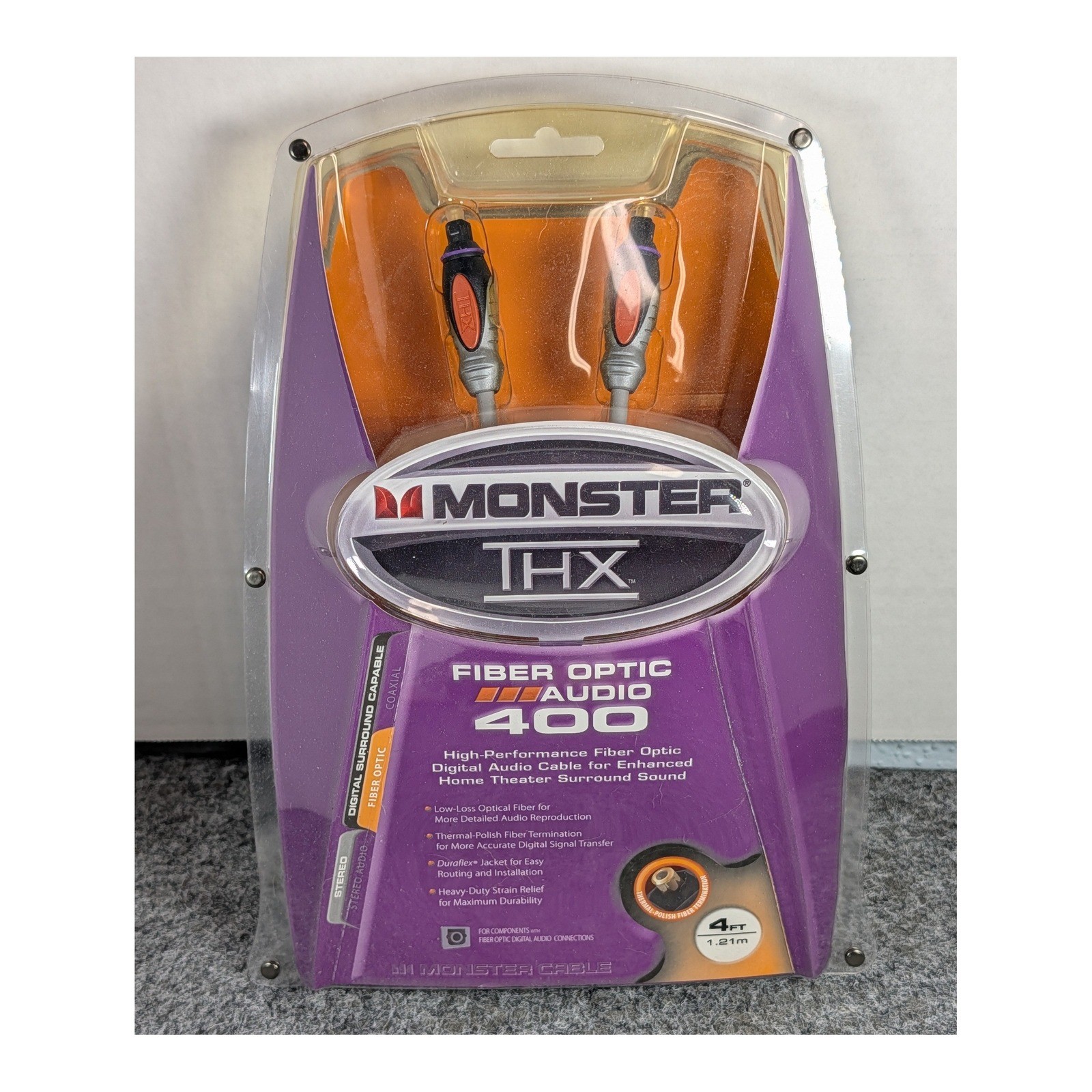 Monster THX Certified Fiber Optic Digital Audio 400 Cable 4ft 1.21m New Sealed Monster THX Certified Fiber Optic Digital Audio 400 Cable 4ft 1.21m New Sealed