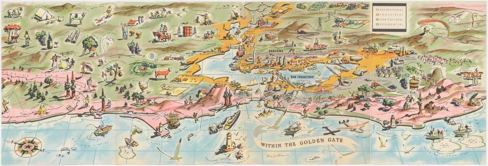 1945 Sullivan Pictorial View of San Francisco Bay, California