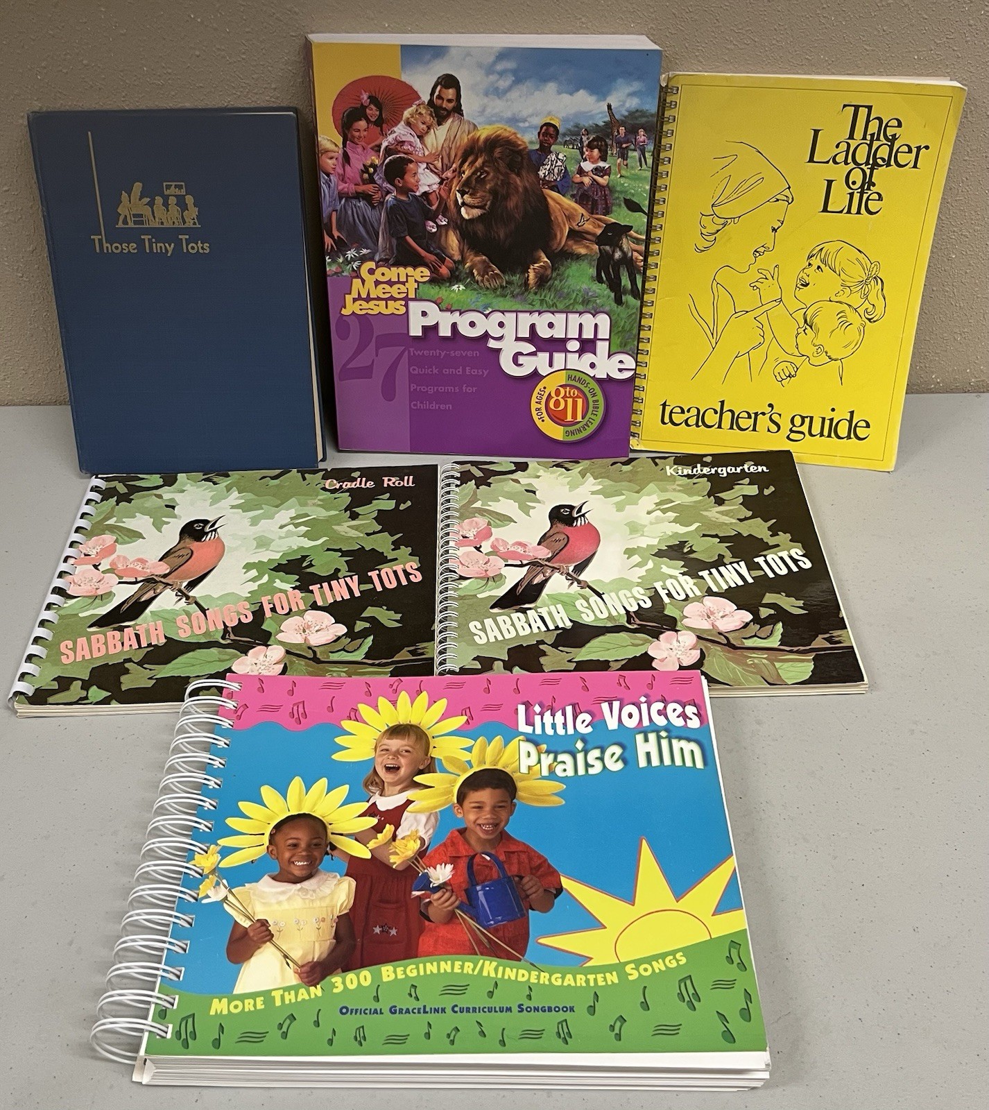 Sabbath Songs For Tiny Tots+ 5 Vtg children ministry books Seventh-day Adventist