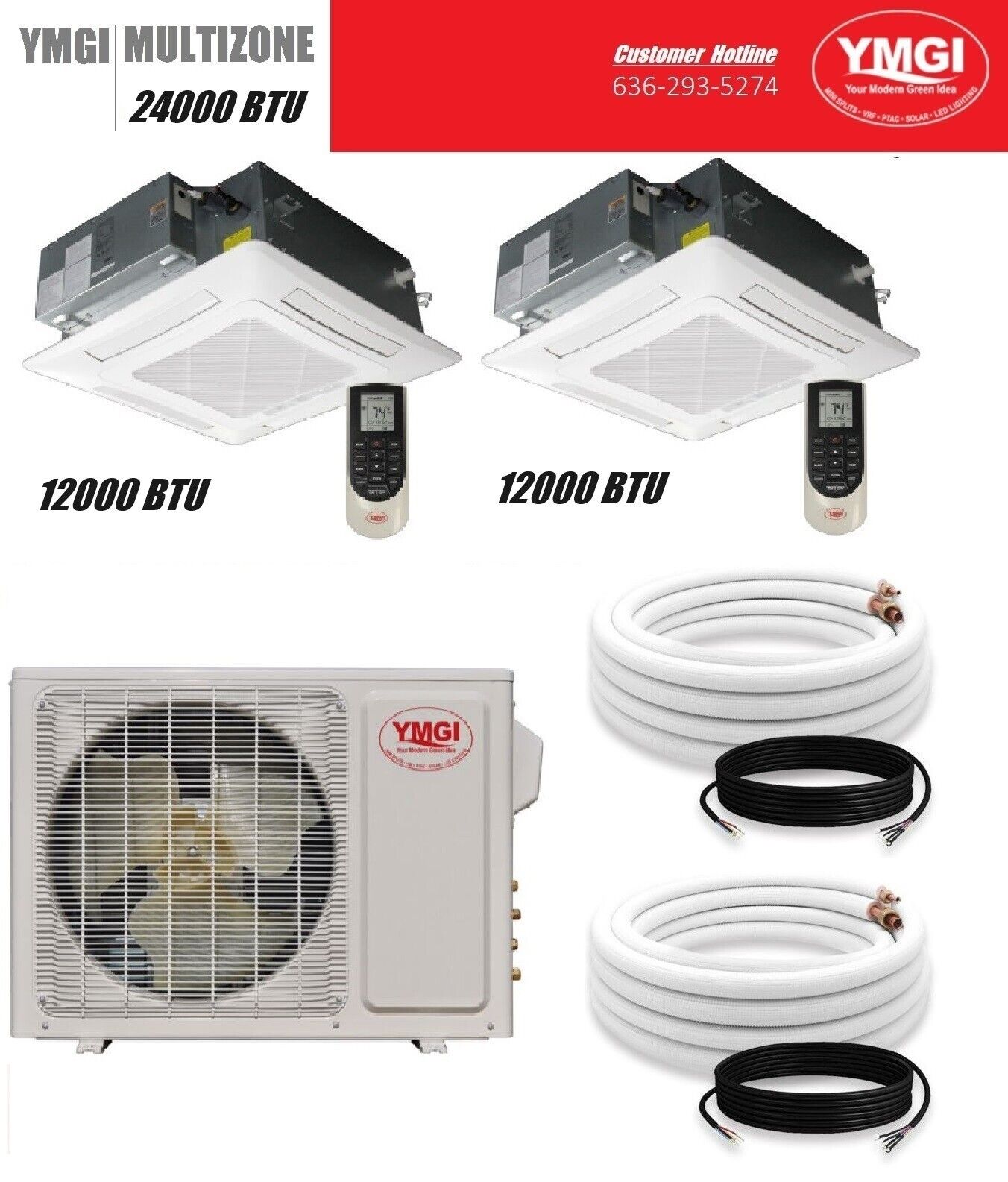 YMGI 24000 BTU 22 Seer Two Zone Ductless Mini Split Ductless Air Conditioner  LK