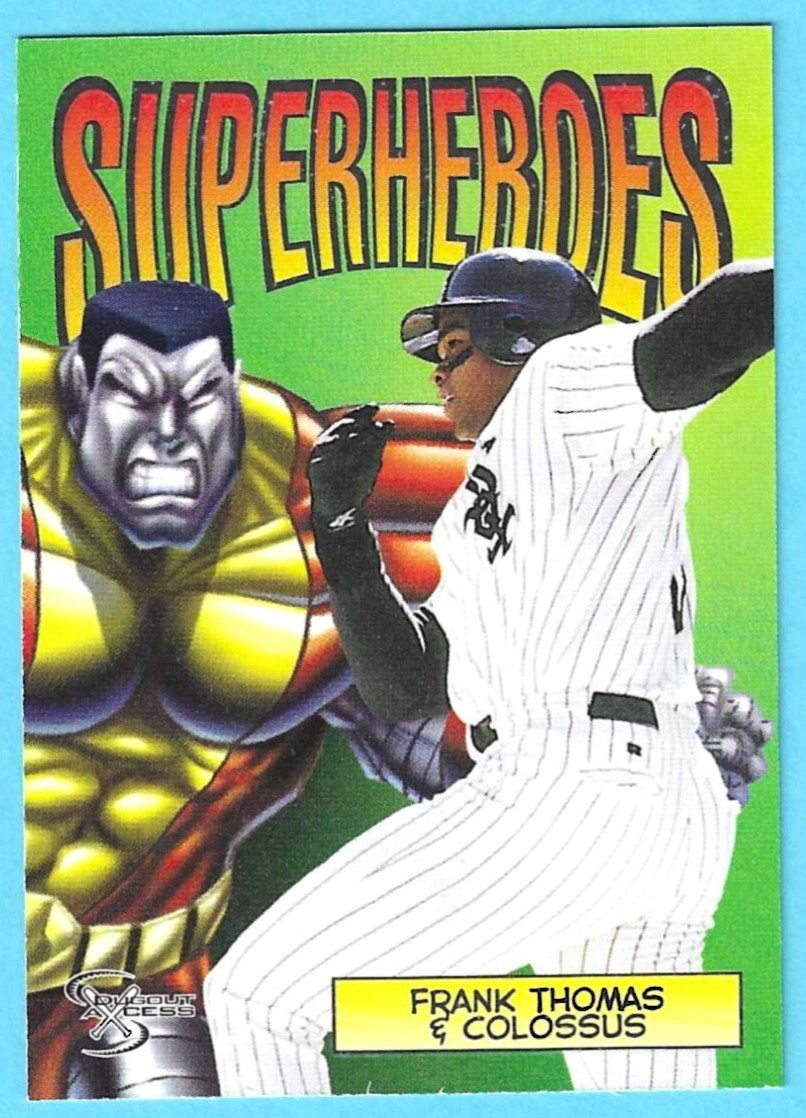 🔥1998 Skybox Dugout Axcess Superheroes Frank Thomas & Colossus 9/10🔥