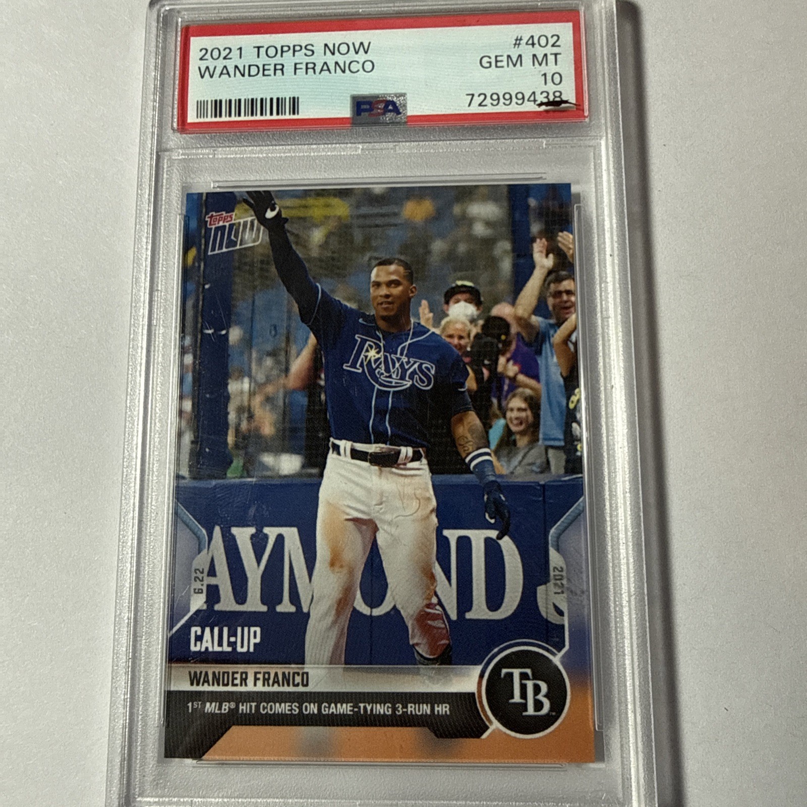2021 Topps Now Wander Franco 1st MLB Hit GEM PSA 10 Call Up Rookie RC Rays #402 2021 Topps Now Wander Franco 1st MLB Hit GEM PSA 10 Call Up Rookie RC Rays #402