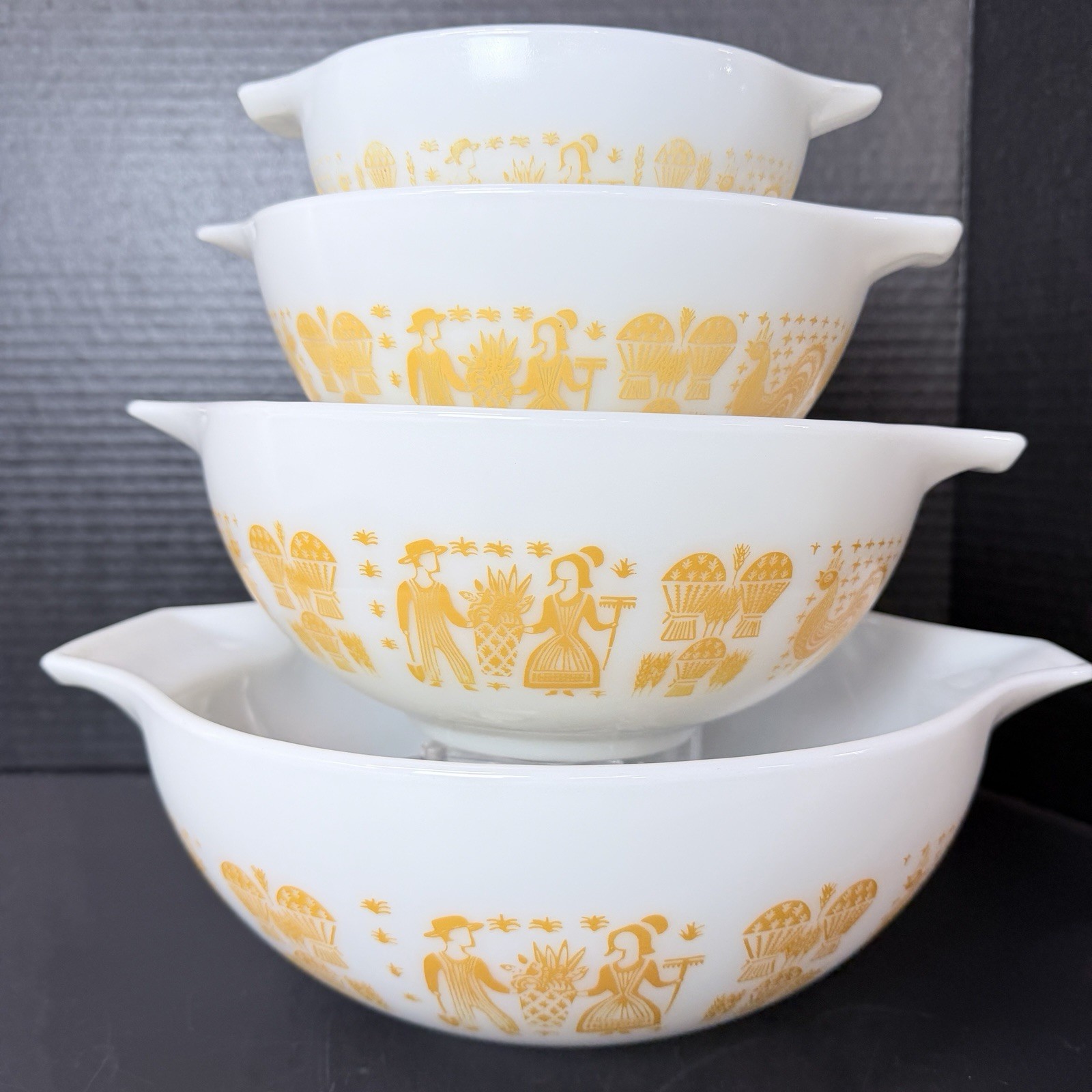 RARE Vintage Pyrex Pumpkin Butterprint Cinderella Bowls 441-444 Complete Set
