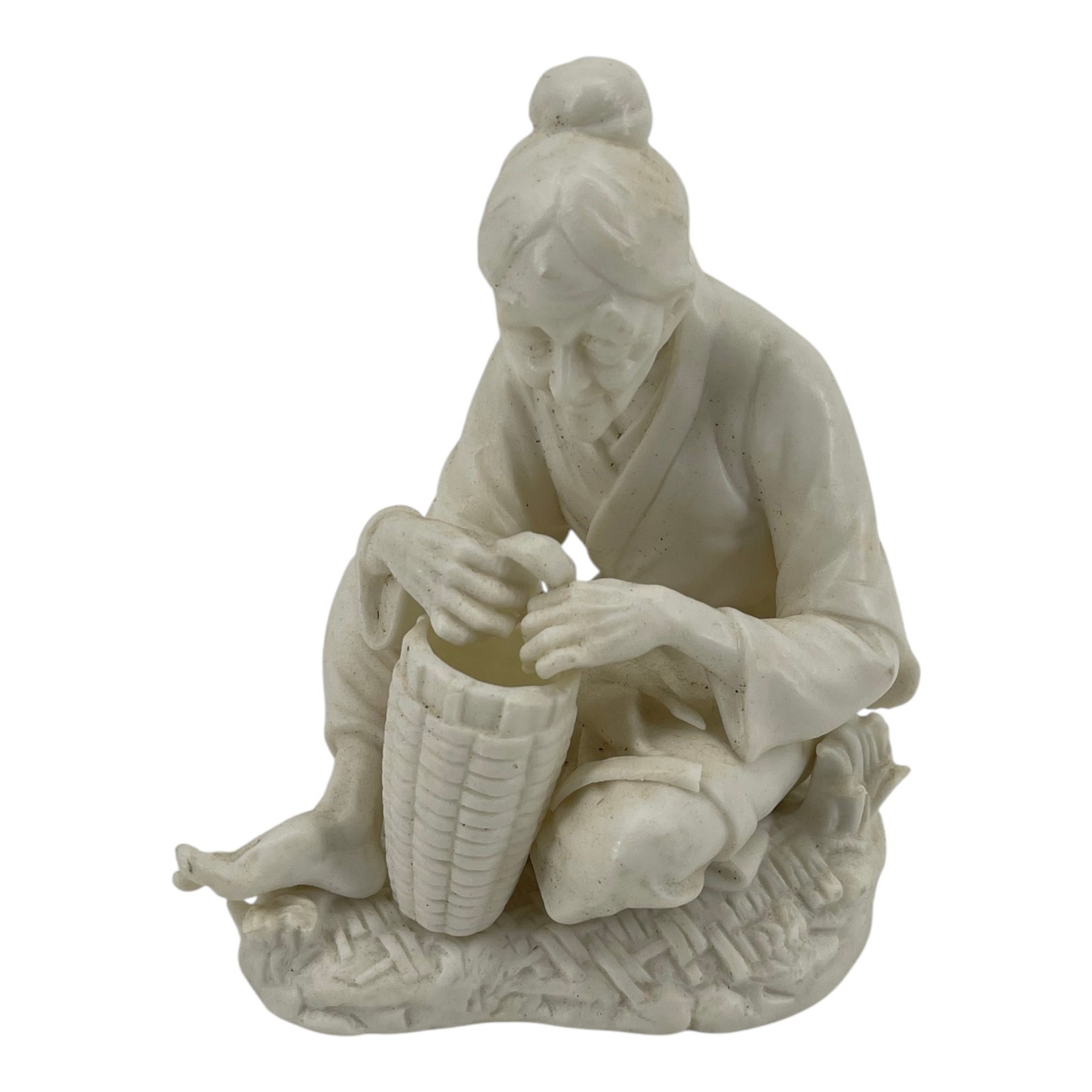 Vintage Ardalt Lenwile China Japan Older Woman Weaving Basket Figurine White Vintage Ardalt Lenwile China Japan Older Woman Weaving Basket Figurine White
