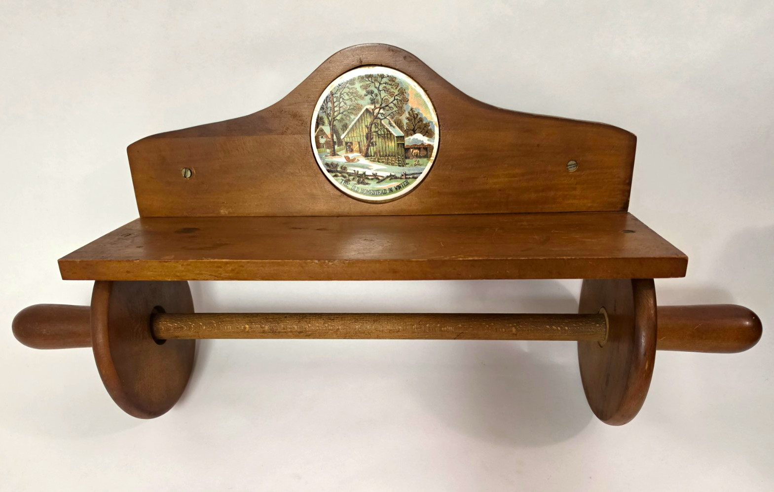 Enesco Vintage Wood Wall Mounted Paper Towel Holder Shelf Scenic Farmhouse