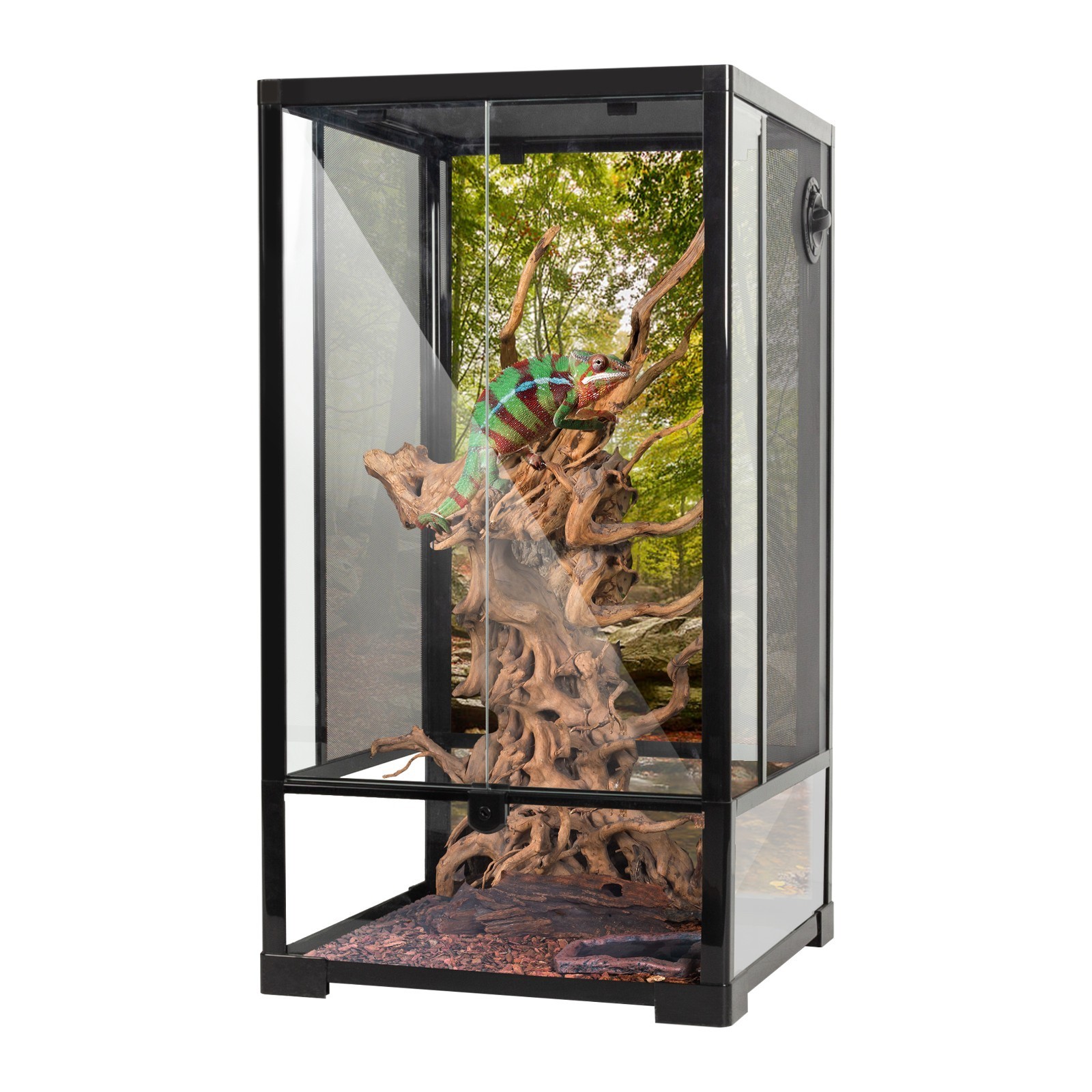 34 Gal Reptile Tank Tall Terrarium Side and Back Meshes Ventilation 2 Hinge Door