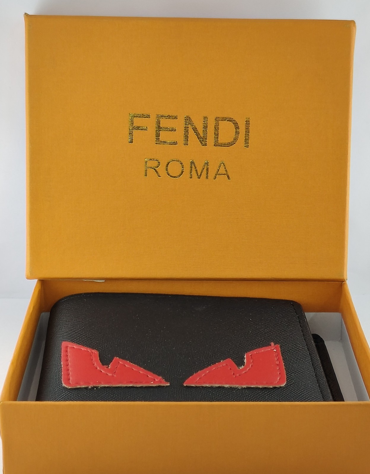 Fendi Soft Grain Black Leather Bi-Fold Passport Size Men Wallet / 