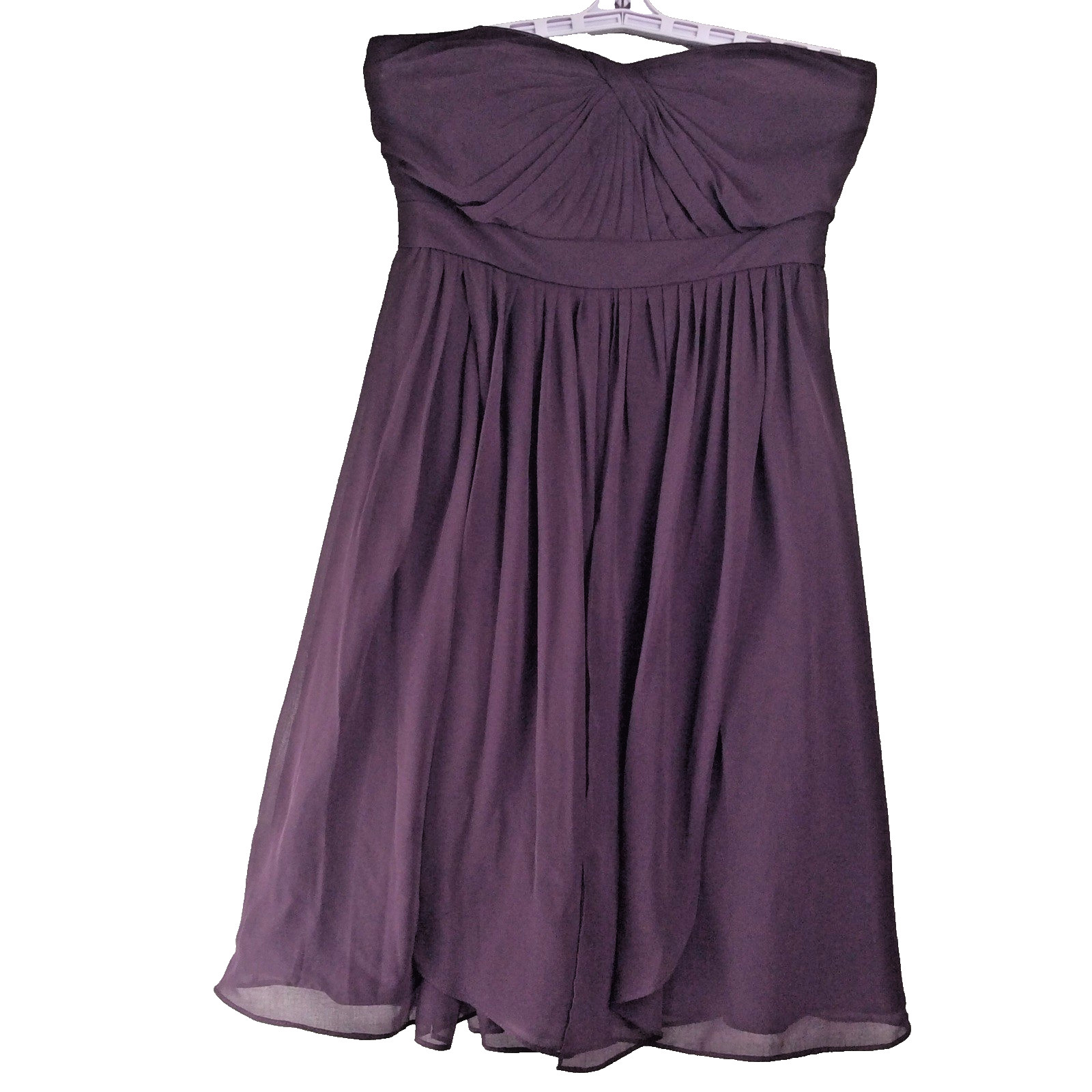 Jenny Yoo Bridesmaid Strapless Plum Chiffon Dress Annabelle Elegant Flowy Sz 6