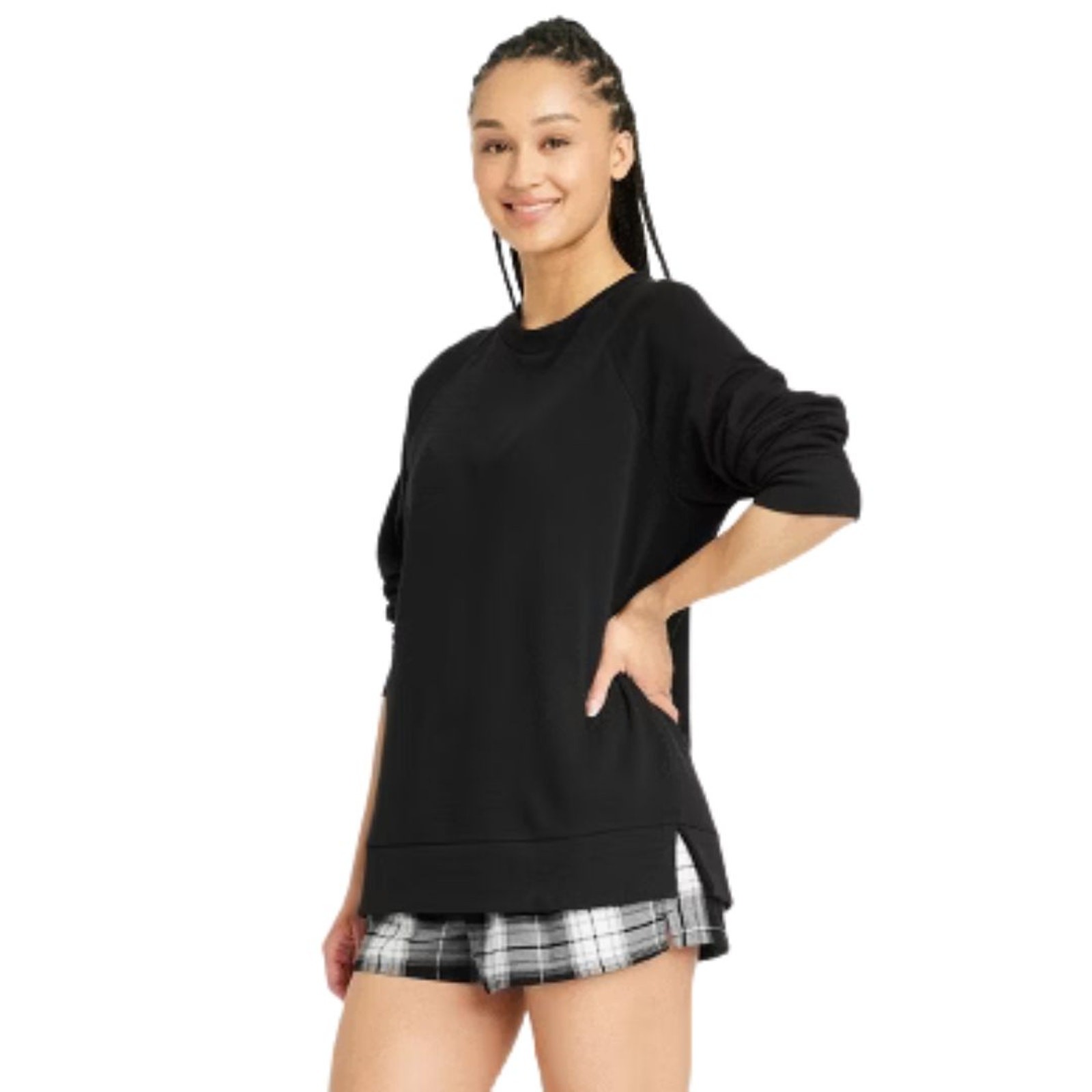 Colsie Women\'s Fleece Sweatshirt Black Crew Neck Pullover Raglan Long Sleeve XS Colsie Women\'s Fleece Sweatshirt Black Crew Neck Pullover Raglan Long Sleeve XS