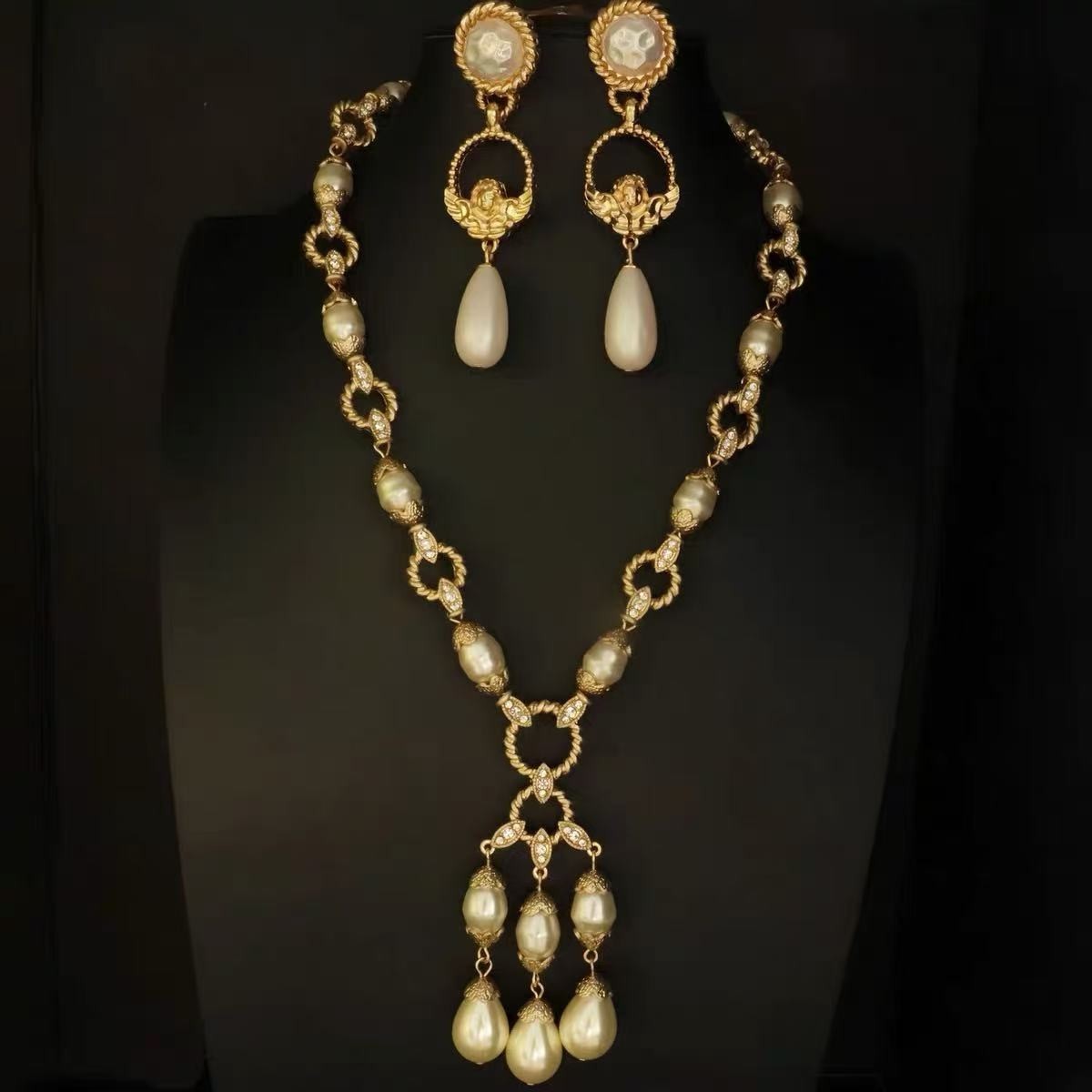 Vintage Pearl Statement Necklace Set French Estate Gold Wedding Jewelry