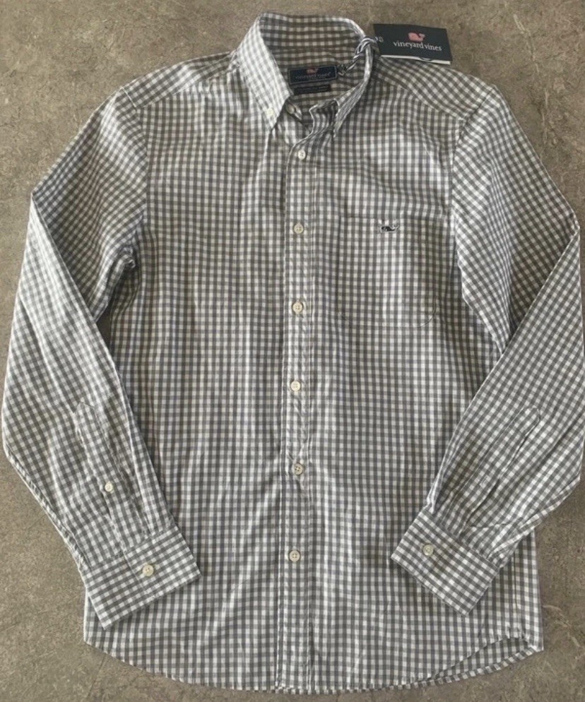 Vineyard Vines Classic Fit Gray/White Gingham Stretch Button-Down Shirt XS Vineyard Vines Classic Fit Gray/White Gingham Stretch Button-Down Shirt XS