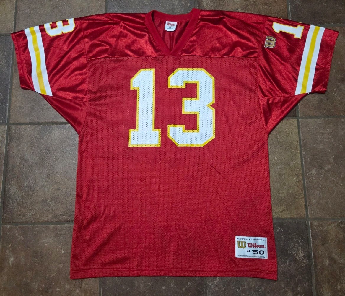 Steve Bono Vintage Kansas City Chiefs Red wilson Jersey 13 Size XL Made in USA Steve Bono Vintage Kansas City Chiefs Red wilson Jersey 13 Size XL Made in USA