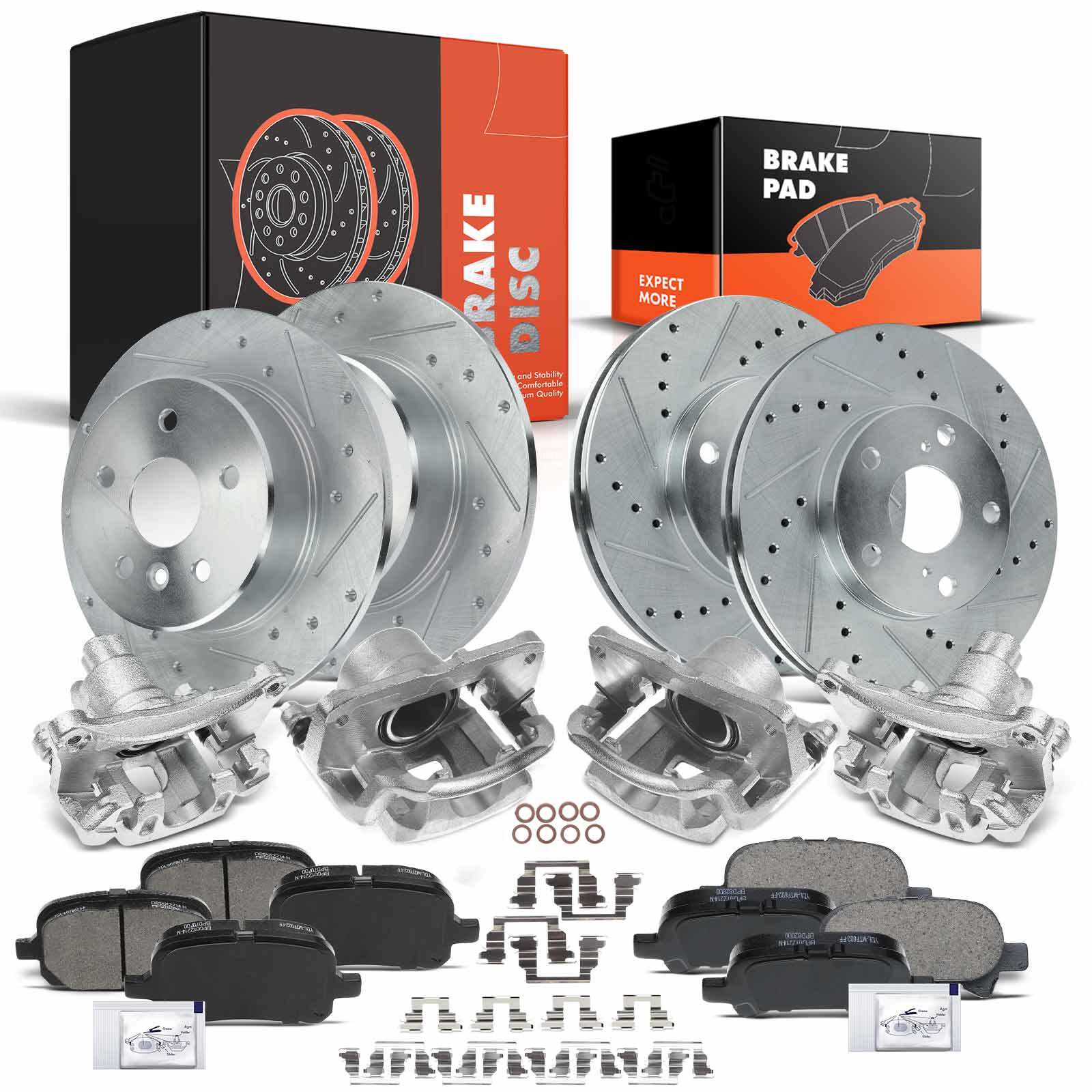 16x Drilled Brake Rotor & Brake Pad + Brake Caliper for Toyota Avalon Front&Rear 16x Drilled Brake Rotor & Brake Pad + Brake Caliper for Toyota Avalon Front&Rear
