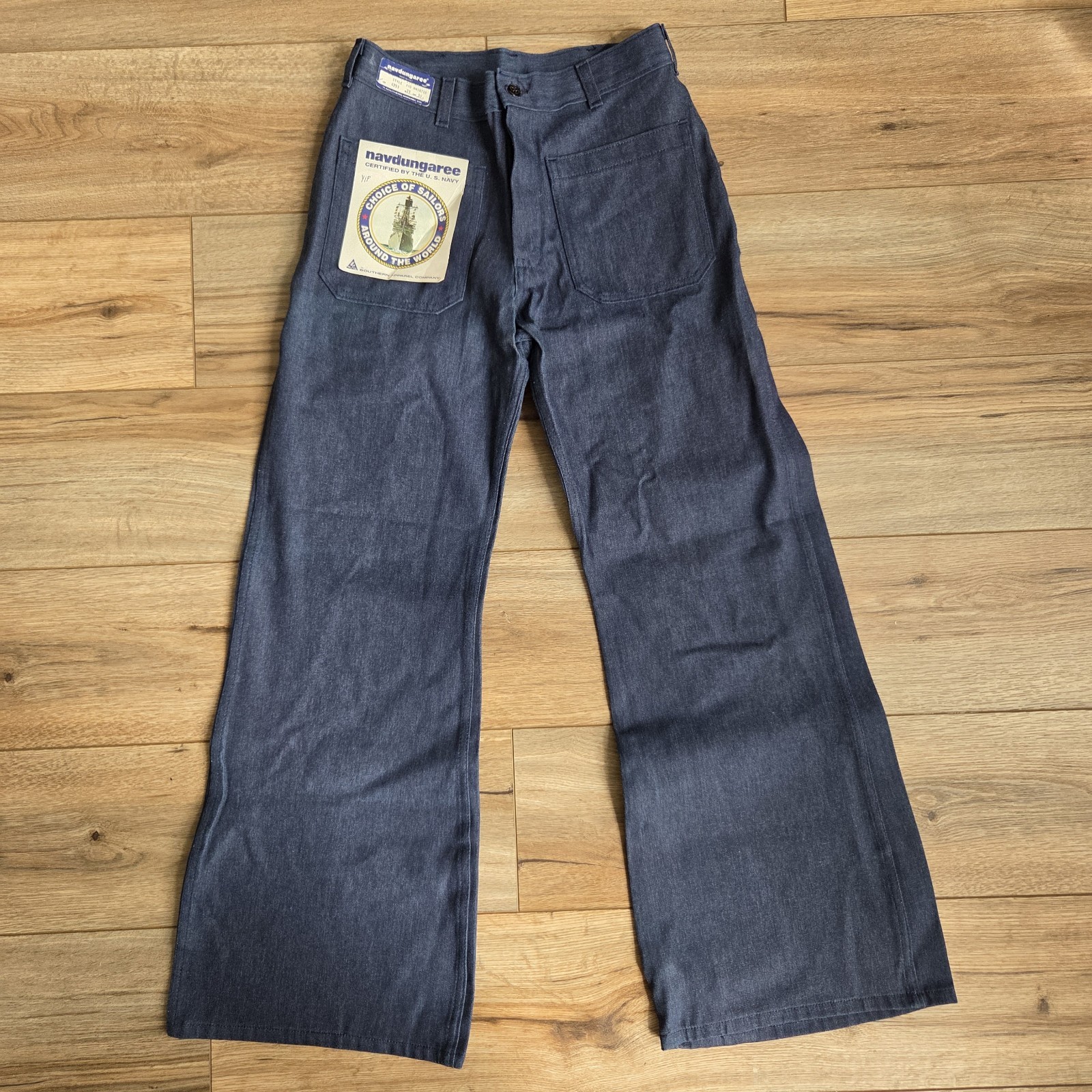 VTG 80s Navdungaree US Navy Jeans Mens 29x30 Blue Utility Trousers Flared Bell