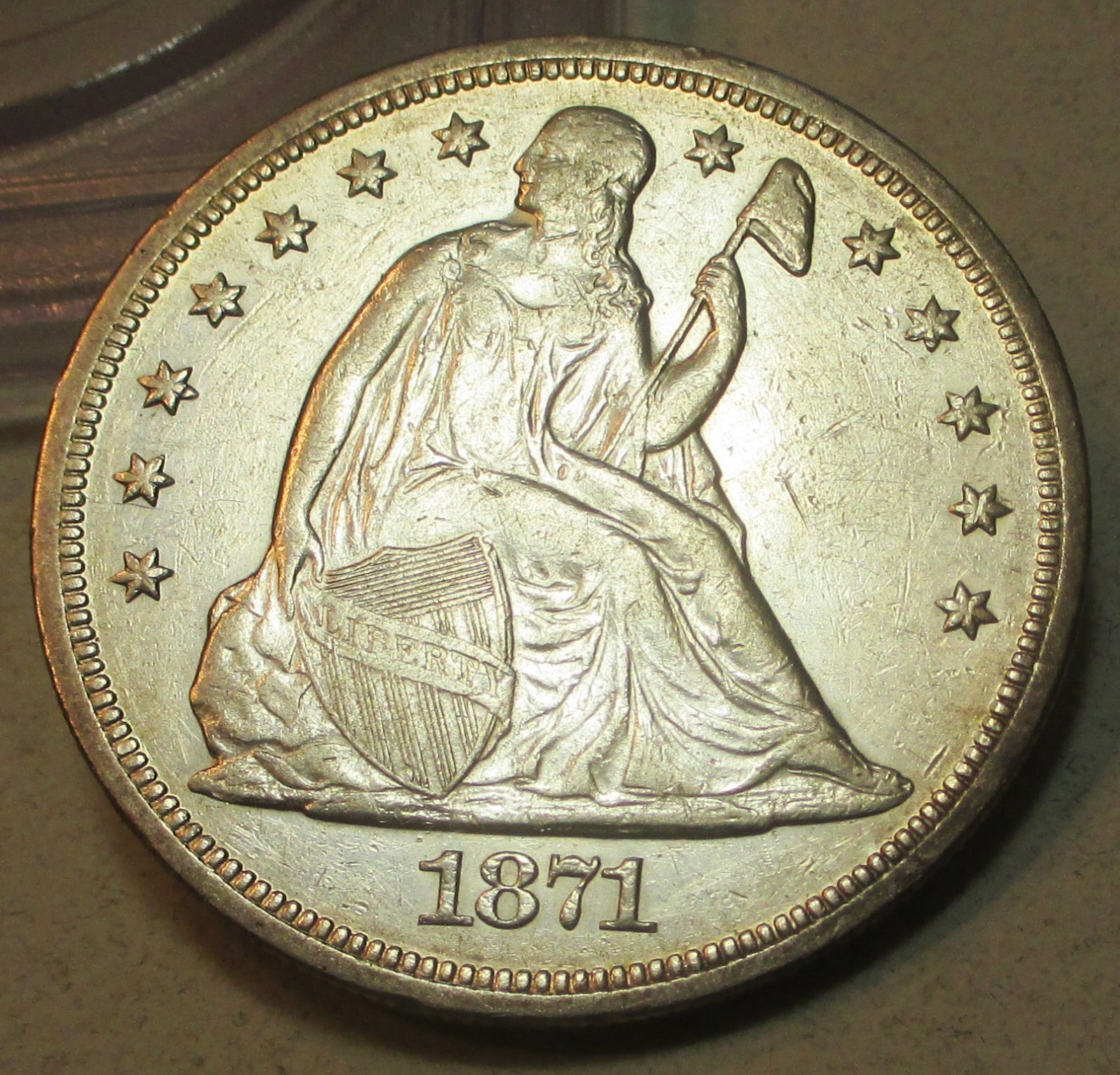 1871 SEATED LIBERTY SILVER DOLLAR $1 **CH/AU** RARE US COIN