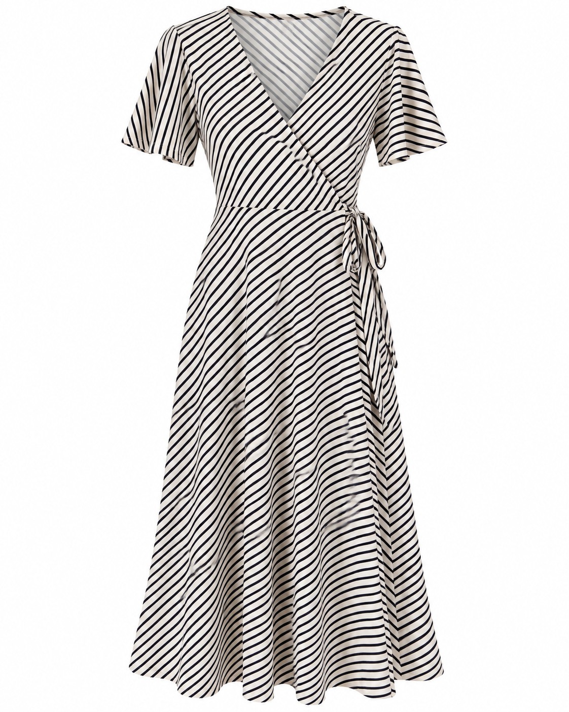 H&M Women\'s Striped Wrap Dress Size S Size Tie Mid Length Short Sleeve