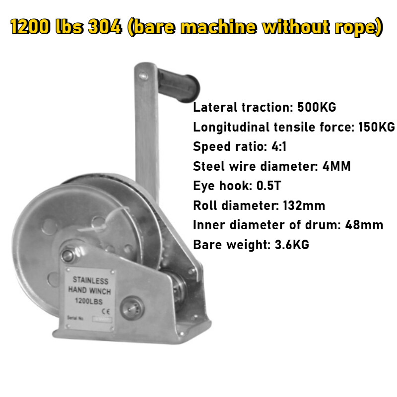 1200/1800/2600 lbs Stainless Steel Manual Winches Bi-Directional Self-Locking