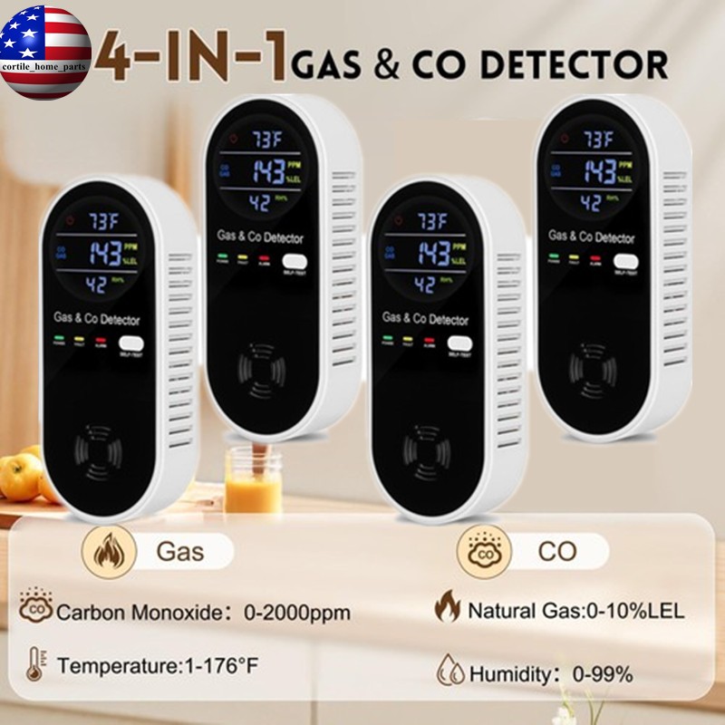 4PCS Carbon Monoxide & Natural Gas Detector Plug in Gas & CO Monitor Alarm Sound