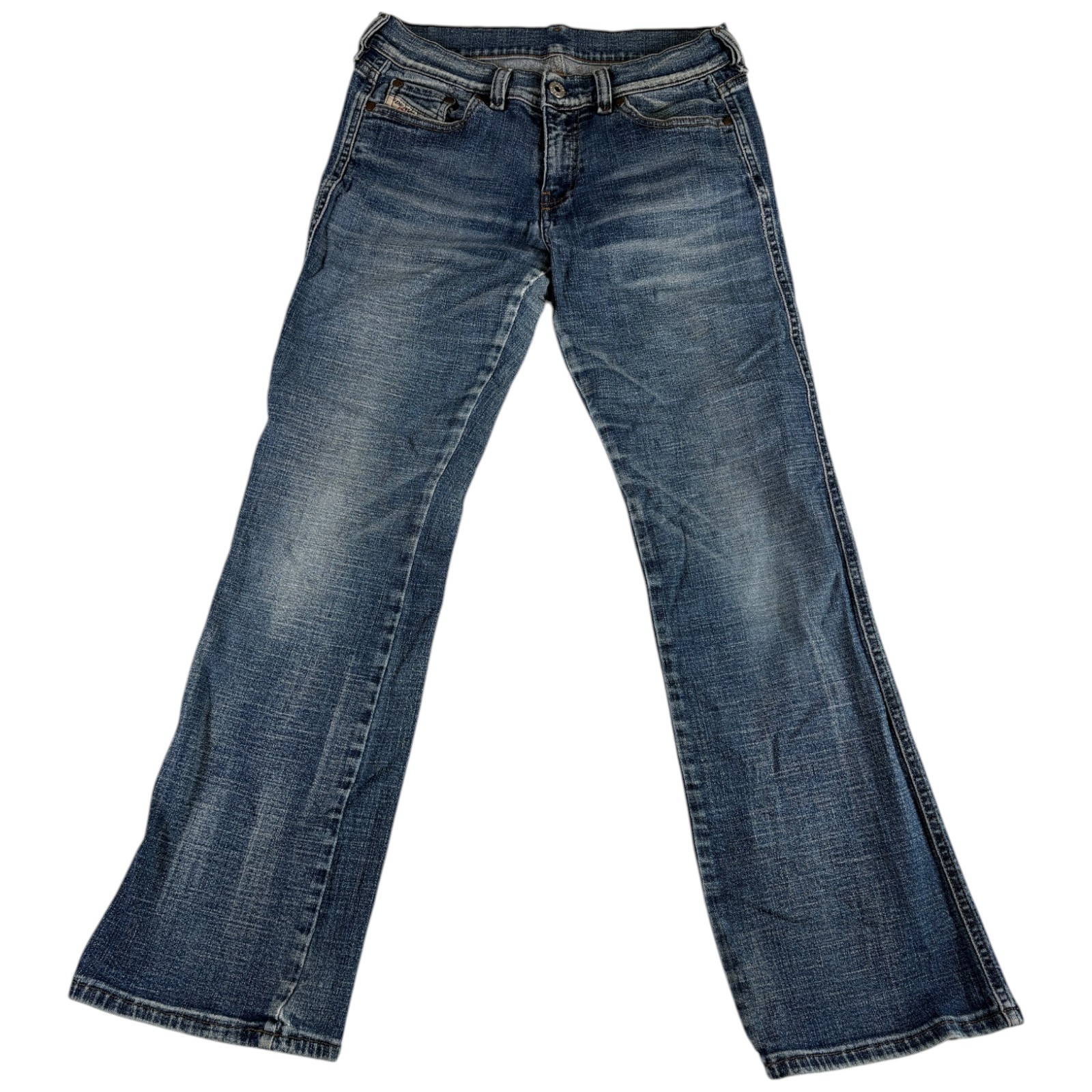 Vintage Diesel Bootcut Jeans Womens 28 Blue Whiskering Denim Medium Wash Casual