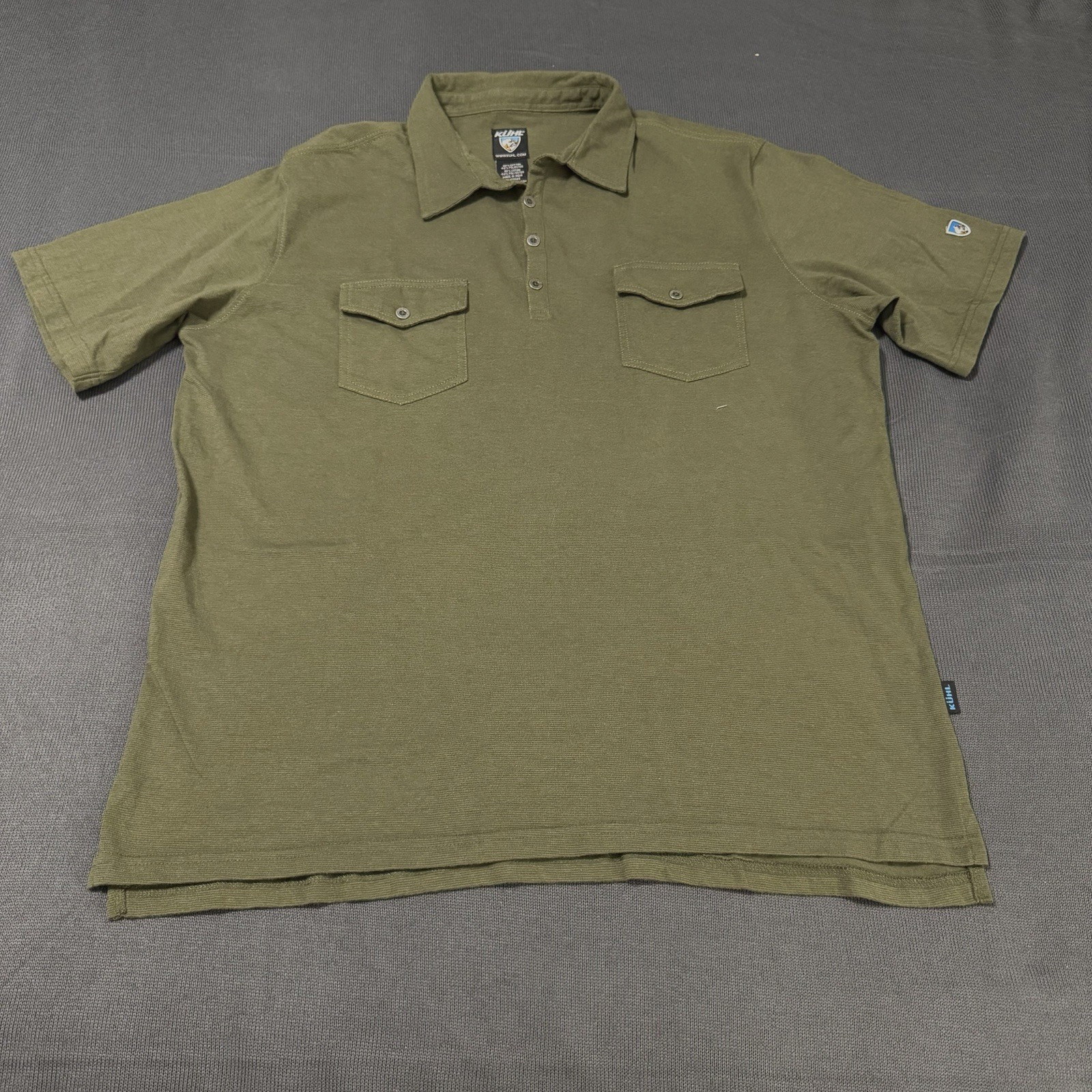 Kuhl Wildfibre Shirt Mens L Olive Green Polo Outdoor Hiking Casual Performance
