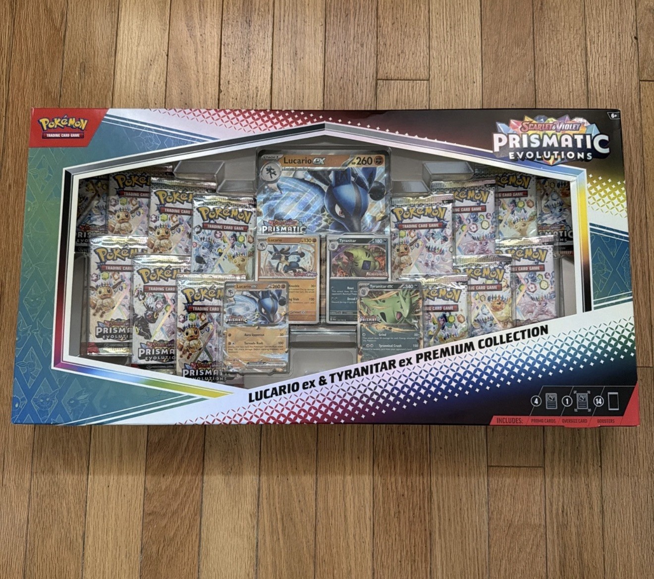 Pokemon Prismatic Evolutions Lucario EX and Tyraniatar EX Premium Collection Box
