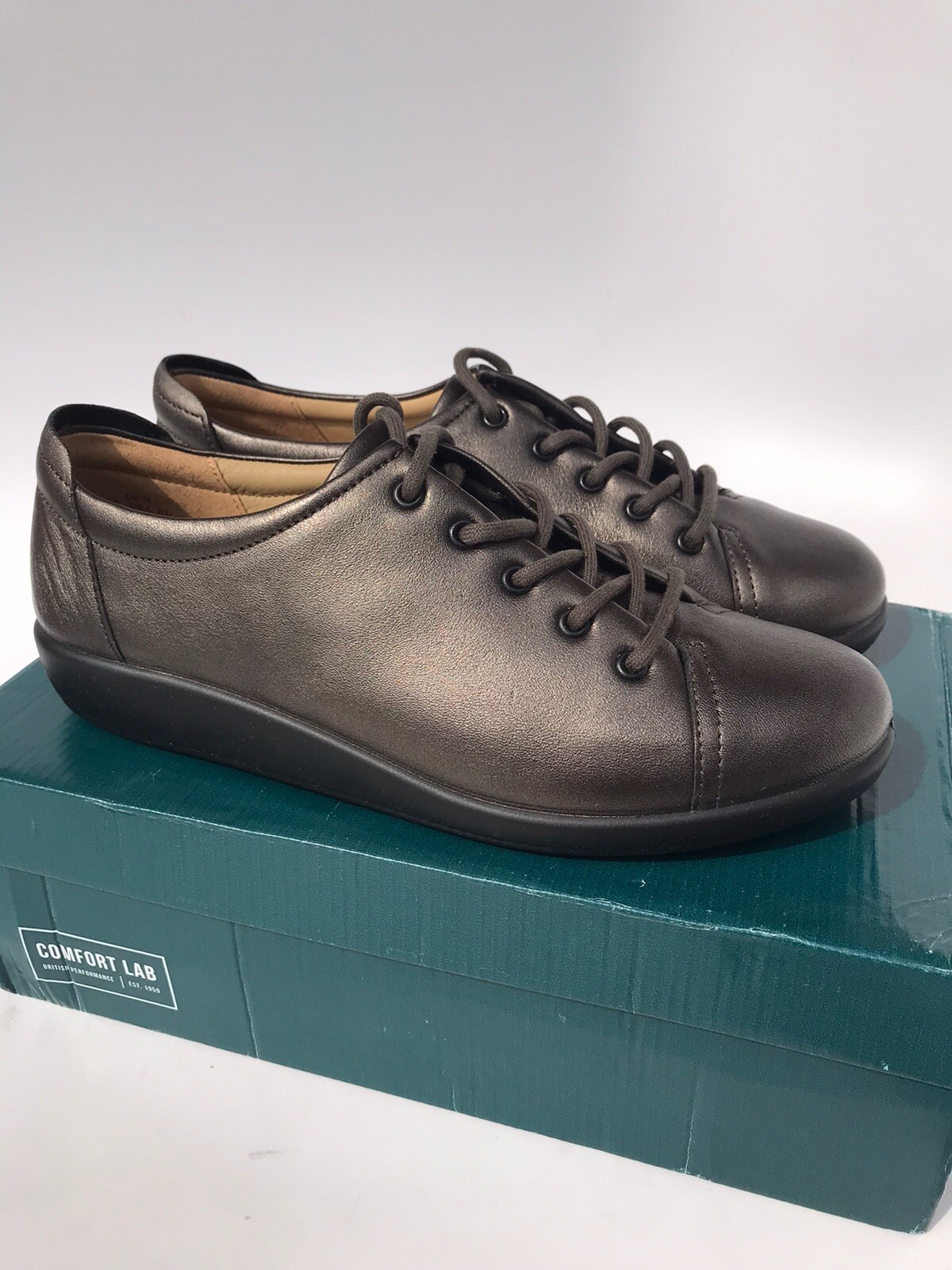 Hotter Dew Womens Leather Sneaker Dark Pewter Size 7.5 M NEW $129