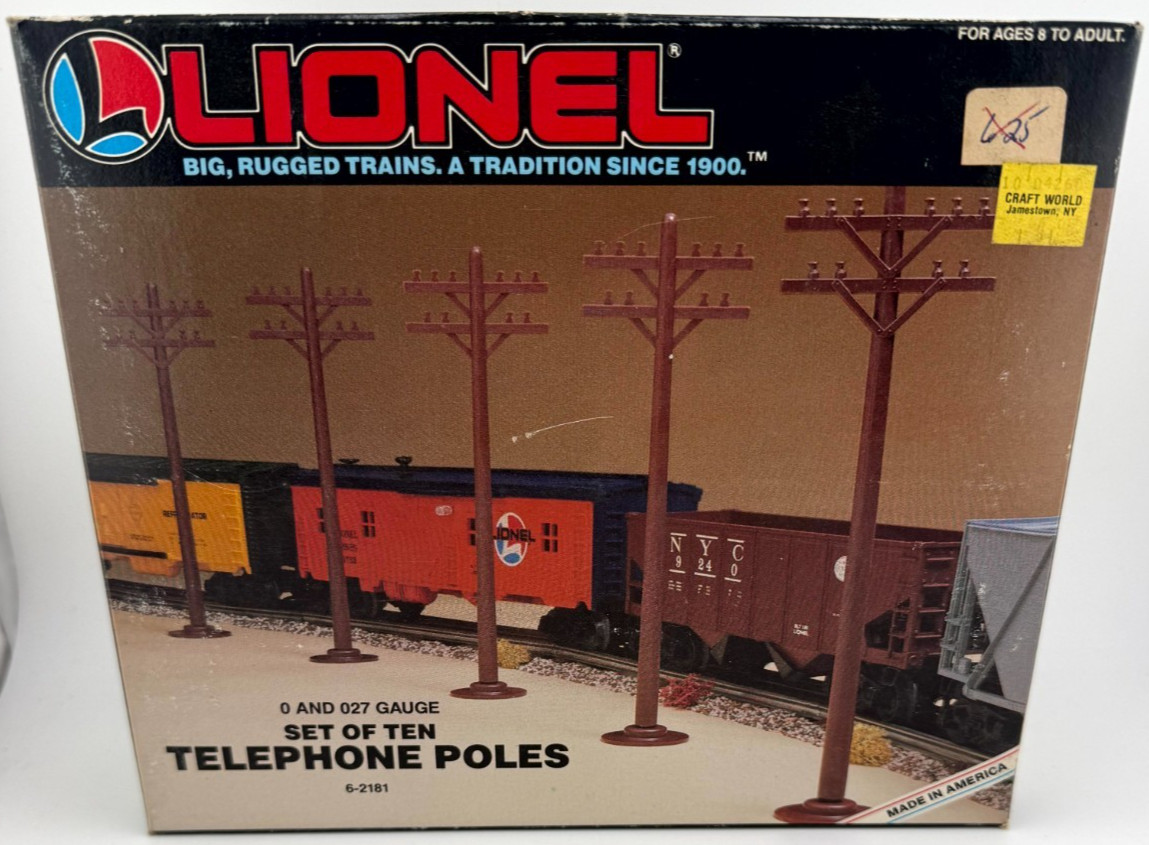 Vintage 1987 Lionel 6-2181 Set of Ten Telephone Poles O O-27 Gauge Boxed