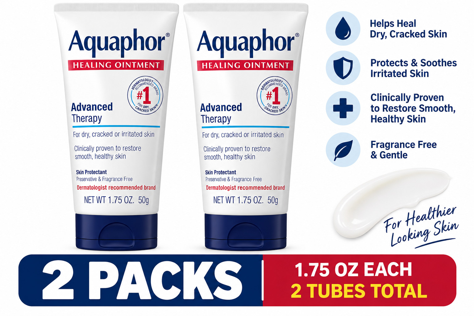 2 Pack Aquaphor Healing Ointment Advanced Therapy Dry Cracked Skin 1.75 oz Each