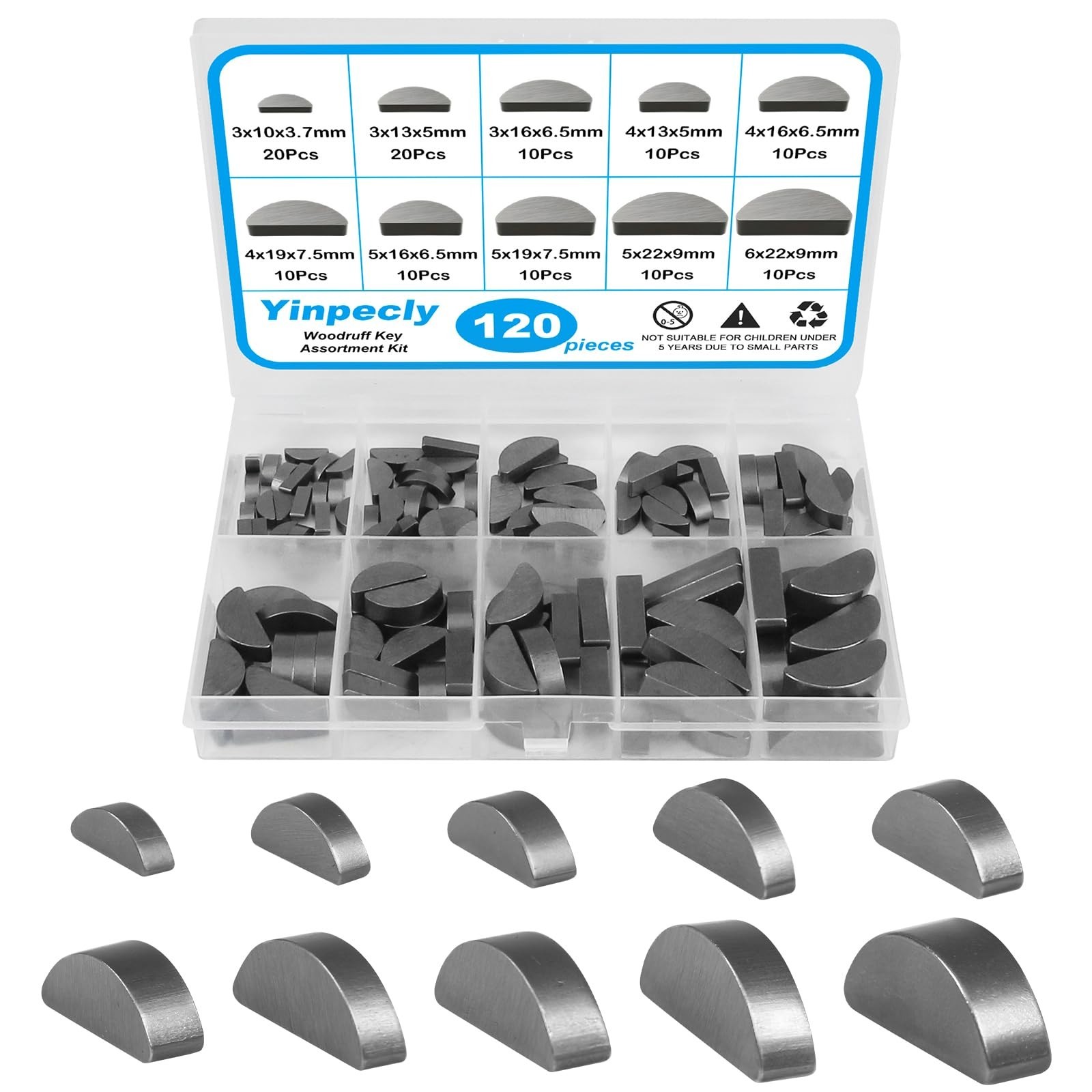 120pcs Woodruff Key Assortment Kit, 10 Popular Sizes of Half Moon Keys, Metri... 120pcs Woodruff Key Assortment Kit, 10 Popular Sizes of Half Moon Keys, Metri...