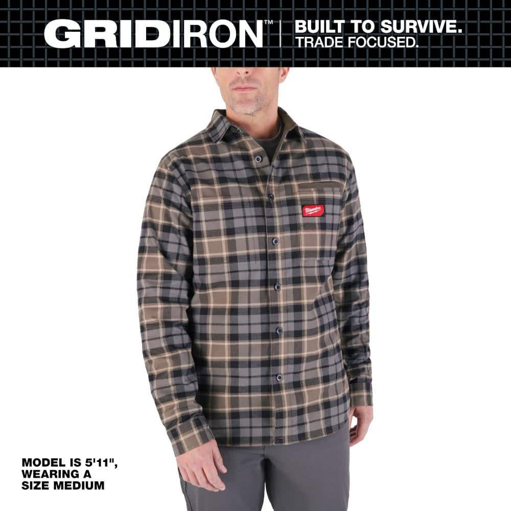 Milwaukee Men\'s Medium Gray GRIDIRON Flannel Shirt