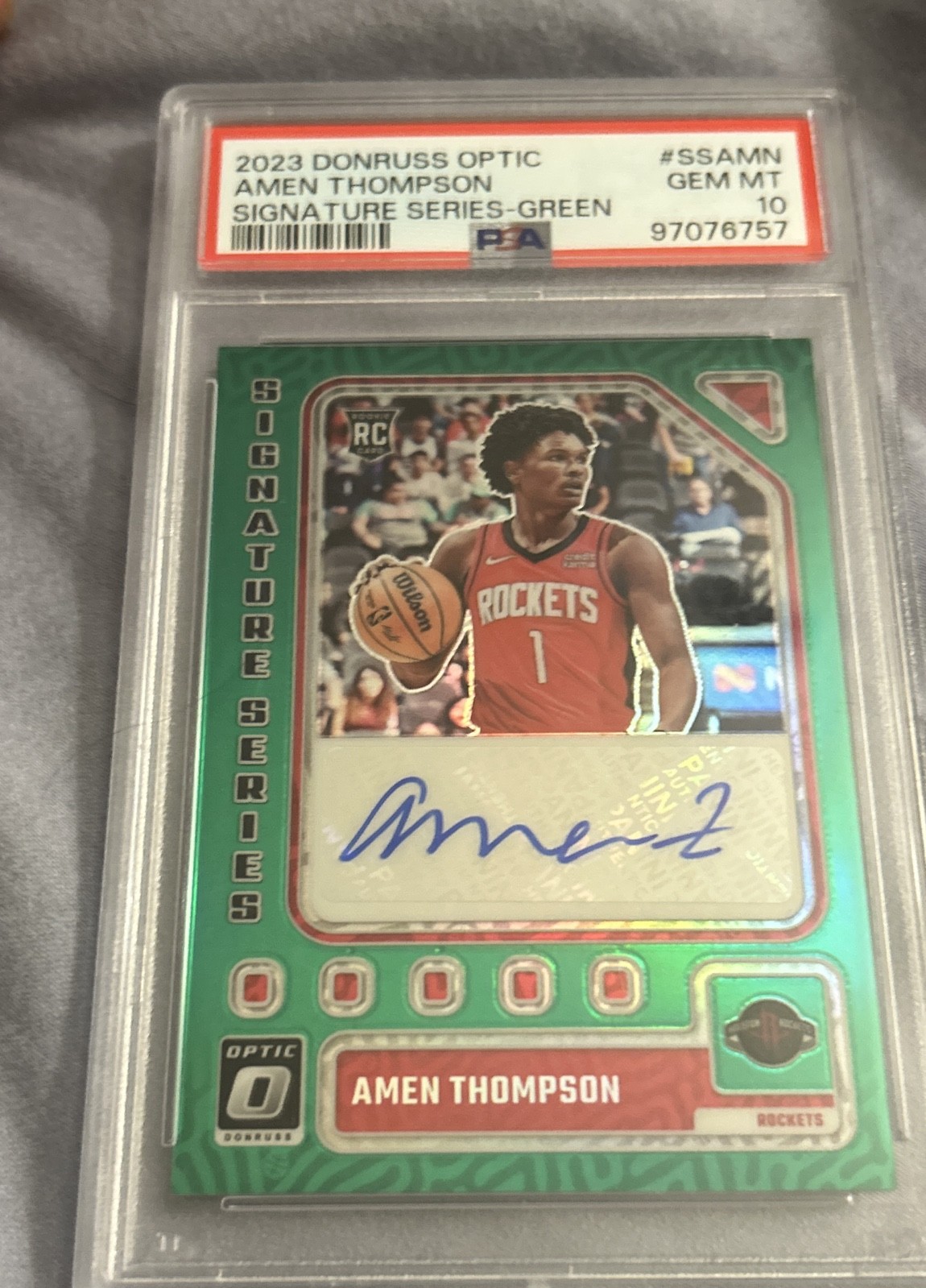 Donruss Optic - Signature Series Amen Thompson #SS-AMN Green Prizm (AU, RC)